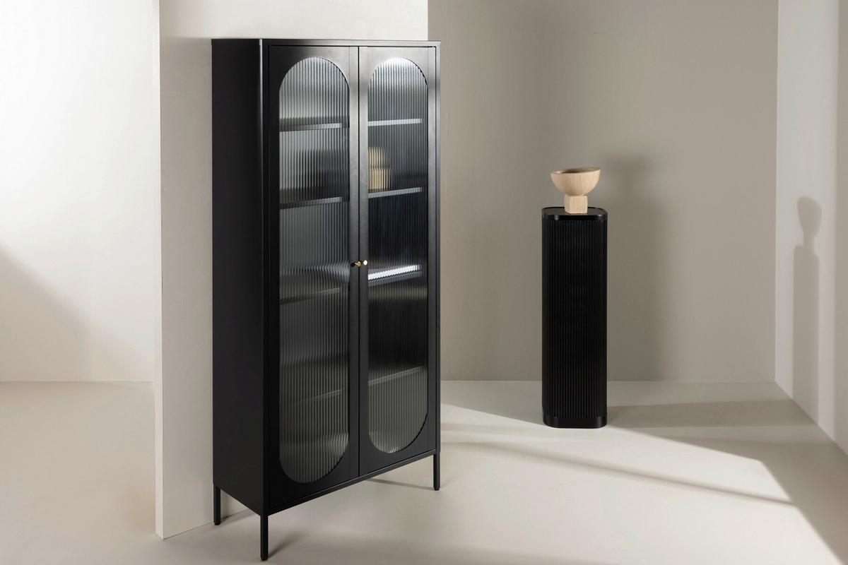 Vitrine Lima Schwarz B: 80cm - Schwarz, MODERN, Glas/Metall (80/180/35cm) - Livetastic