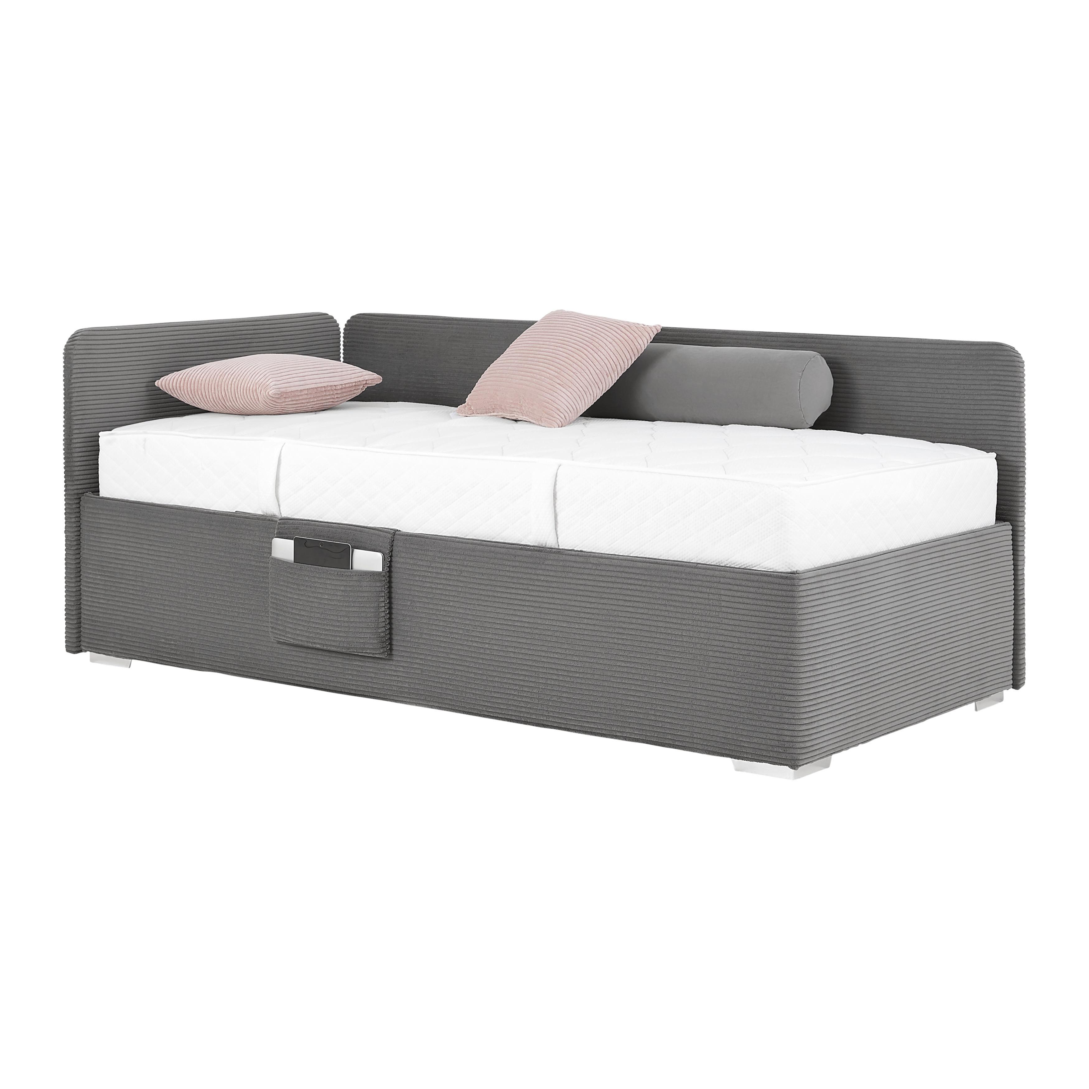 Posteľ Remi s bočnicami 90x200, poťah sivý - sivá/prírodná farba, Konventionell, drevo/textil (90/200cm)