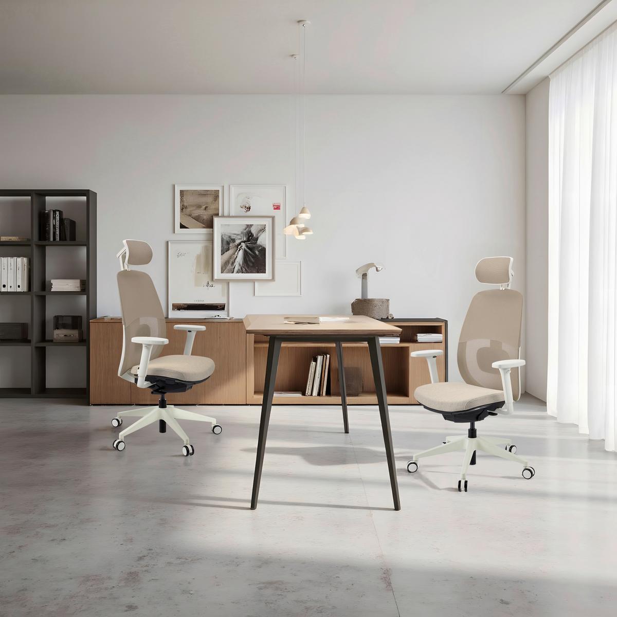 Drehstuhl Skandis Pro Weiß/Beige B: 71cm - Beige/Weiß, MODERN, Kunststoff/Textil (71/131/66cm) - MID.YOU