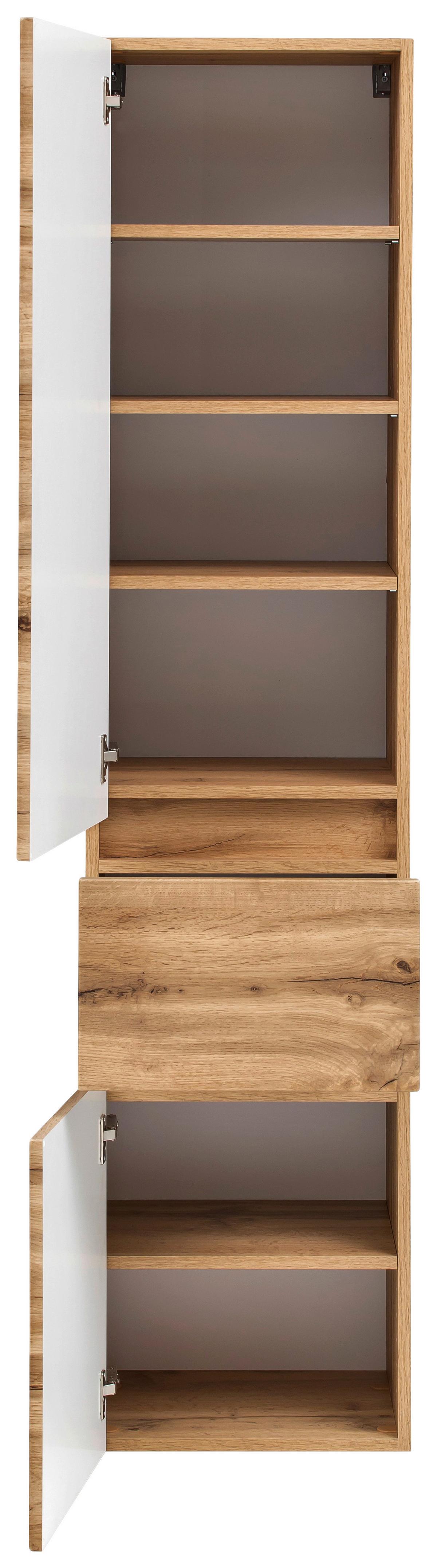 Badezimmer Hochschrank Kopenhagen BxH 40x180 cm - Eichefarben/Silberfarben, KONVENTIONELL, Holzwerkstoff (40/180/35cm) - Held