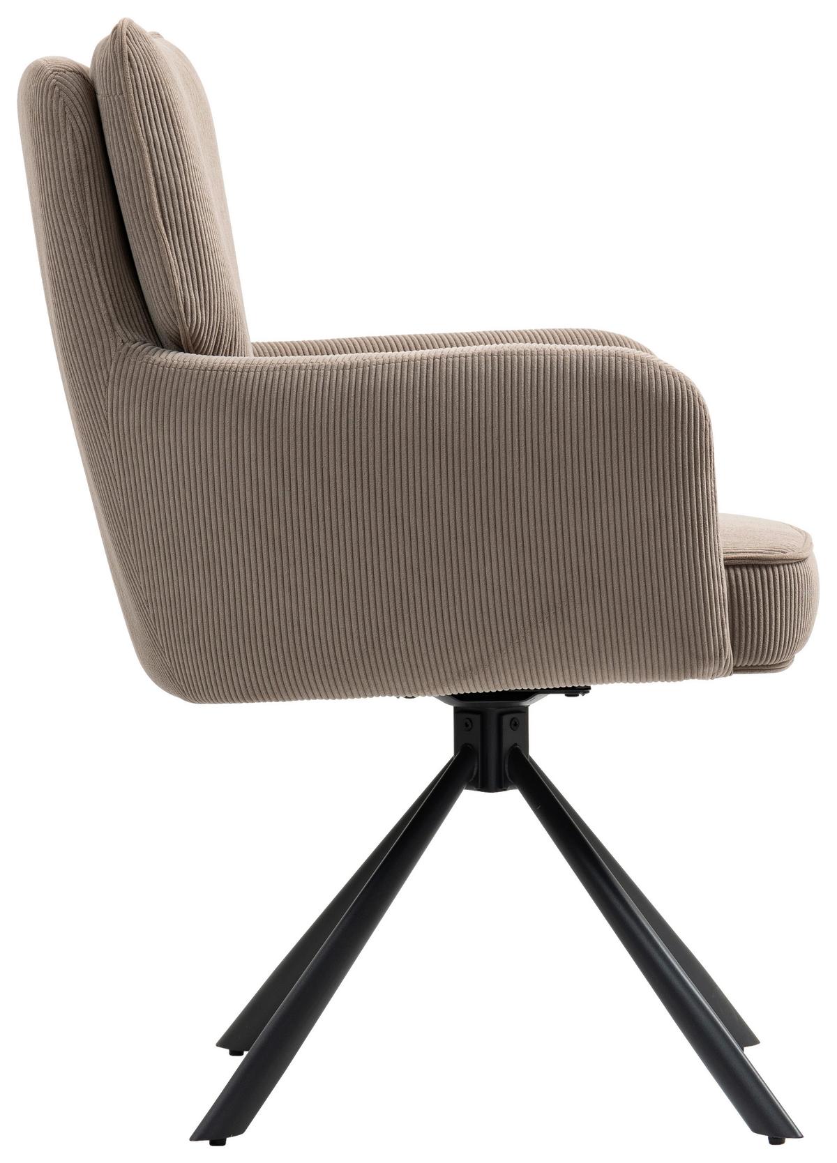 Armlehnstuhl Mila Cord Braun Sitzfl. 180° drehbar, B: 60cm - Schwarz/Braun, KONVENTIONELL, Textil/Metall (60/95/67cm) - MID.YOU