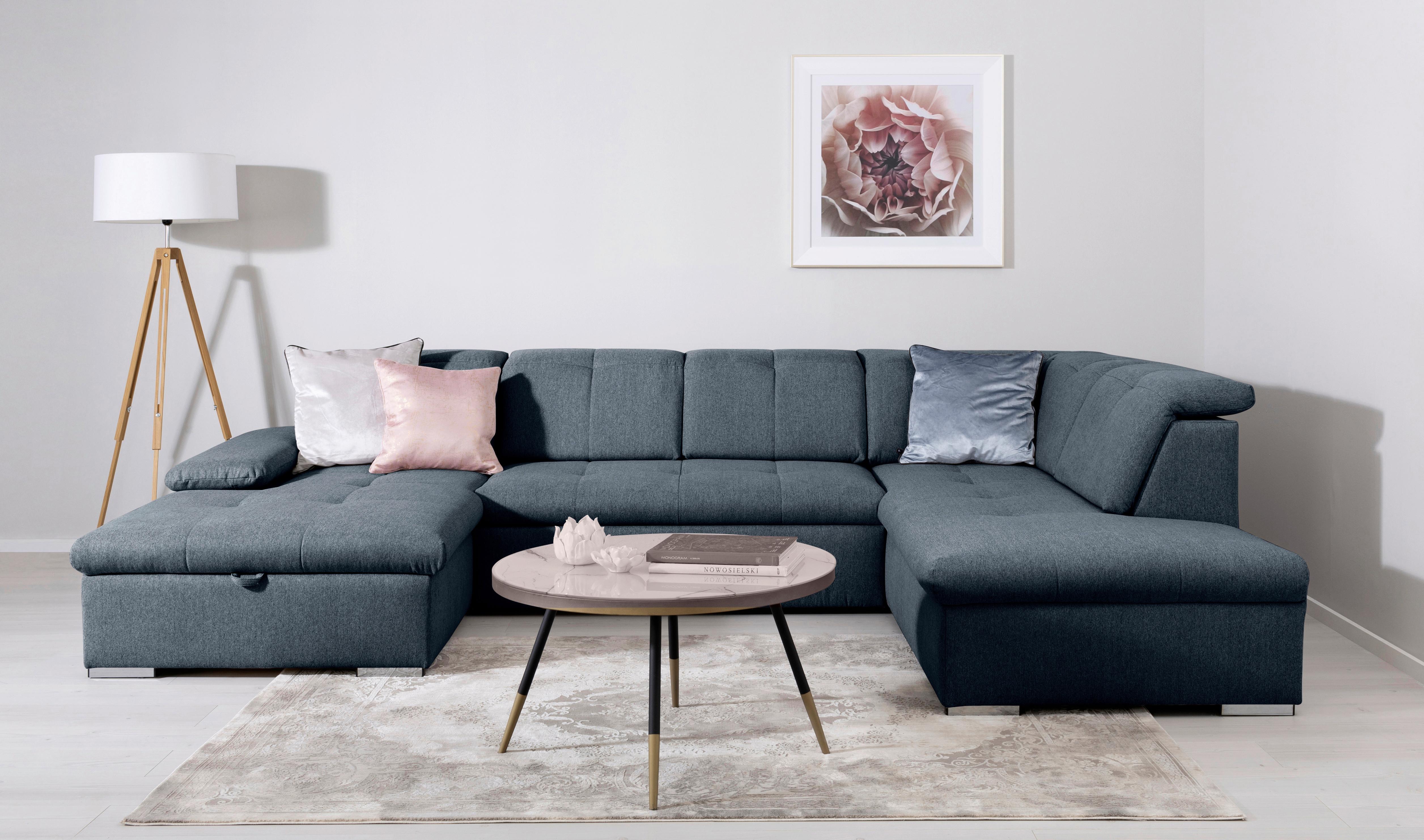 Wohnlandschaft Dunkelblau U: 173x328x215 cm - Dunkelblau/Grau, Design, Textil (173/328/215cm) - MID.YOU