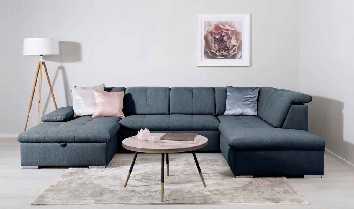 Wohnlandschaft Dunkelblau U: 173x328x215 cm - Dunkelblau/Grau, Design, Textil (173/328/215cm) - MID.YOU