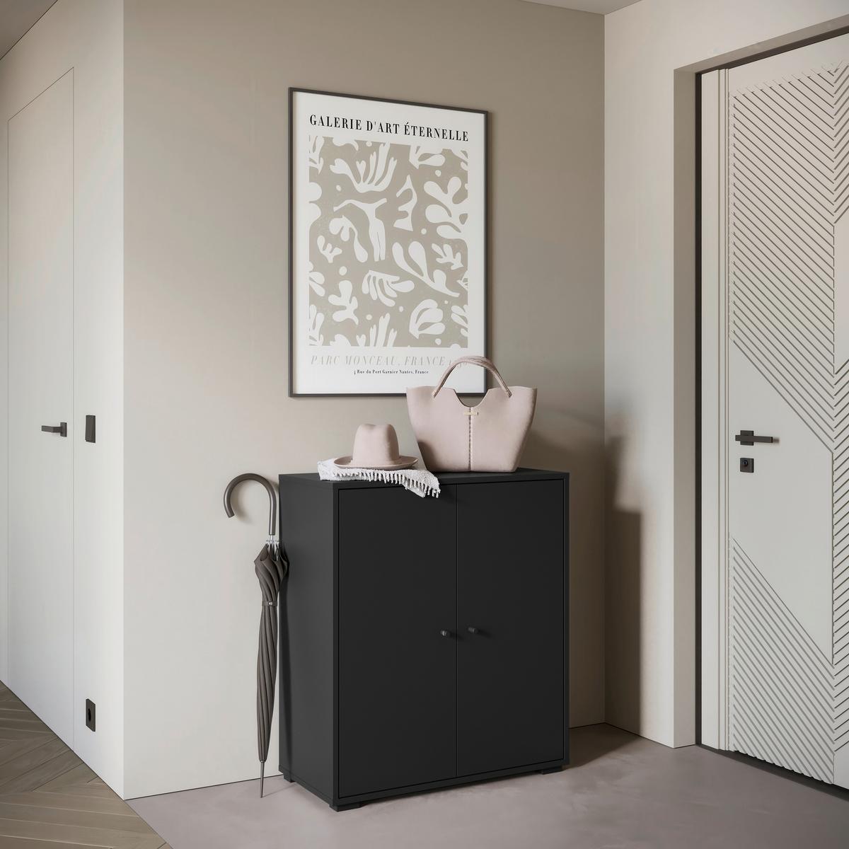 Schuhschrank Dino 014 Schwarz B: 70 cm - Schwarz, Basics, Holzwerkstoff (70/80/33cm) - P & B