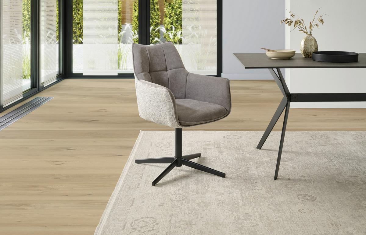 Armlehnstuhl Kerem Leinenoptik Anthrazit, B: 62cm - Anthrazit/Schwarz, KONVENTIONELL, Textil/Metall (62/85/62cm) - MID.YOU