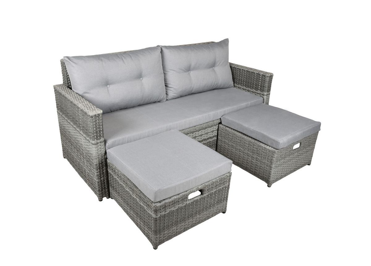 Loungesofa Malta - Schwarz/Grau, Basics, Kunststoff/Textil (180/86/135cm) - Gardenson