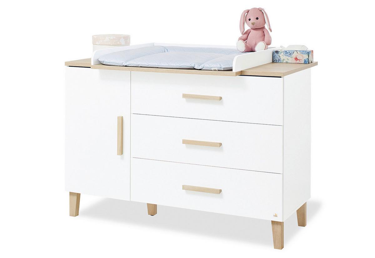 Babyzimmer 3-Teilig. Set weiß/Natur - Eichefarben/Weiß, Basics, Holzwerkstoff - Pinolino