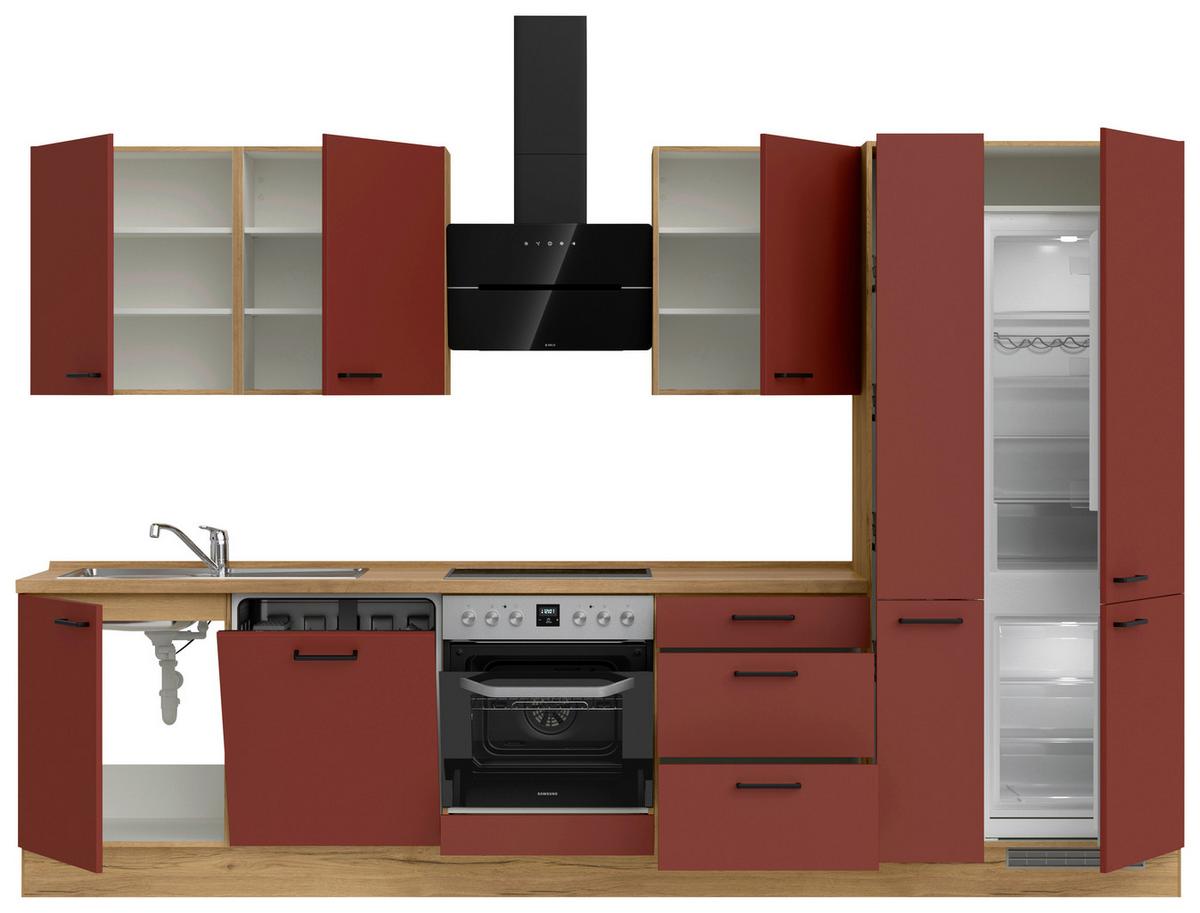 Küchenleerblock Easytouch High-Line, H11 Re. - Eichefarben/Rot, MODERN, Holzwerkstoff (330cm) - Nobilia