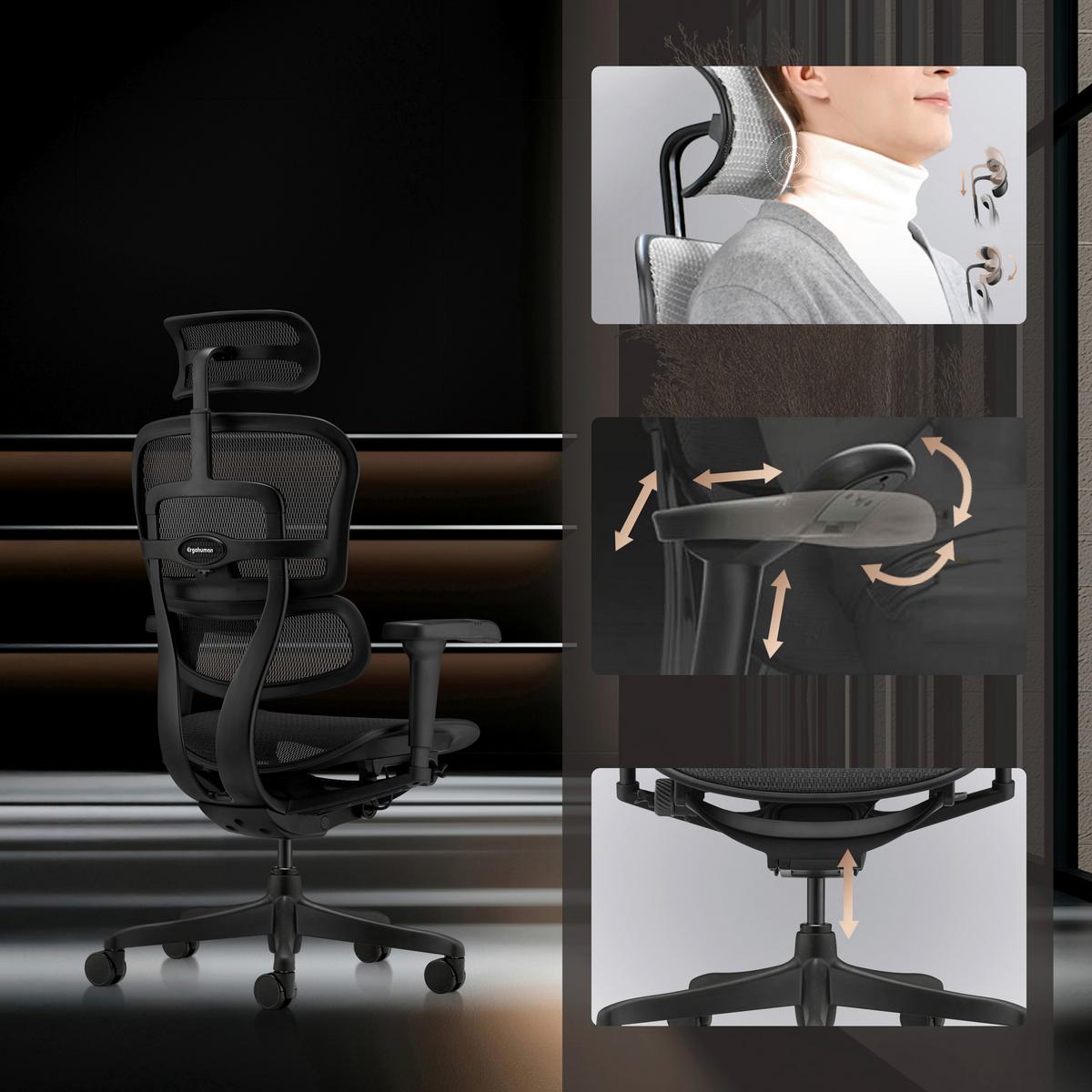 Drehstuhl Ergohuman Signature Schwarz B: 69 cm - Schwarz, MODERN, Kunststoff/Textil (69/119 - 138/65cm) - MID.YOU