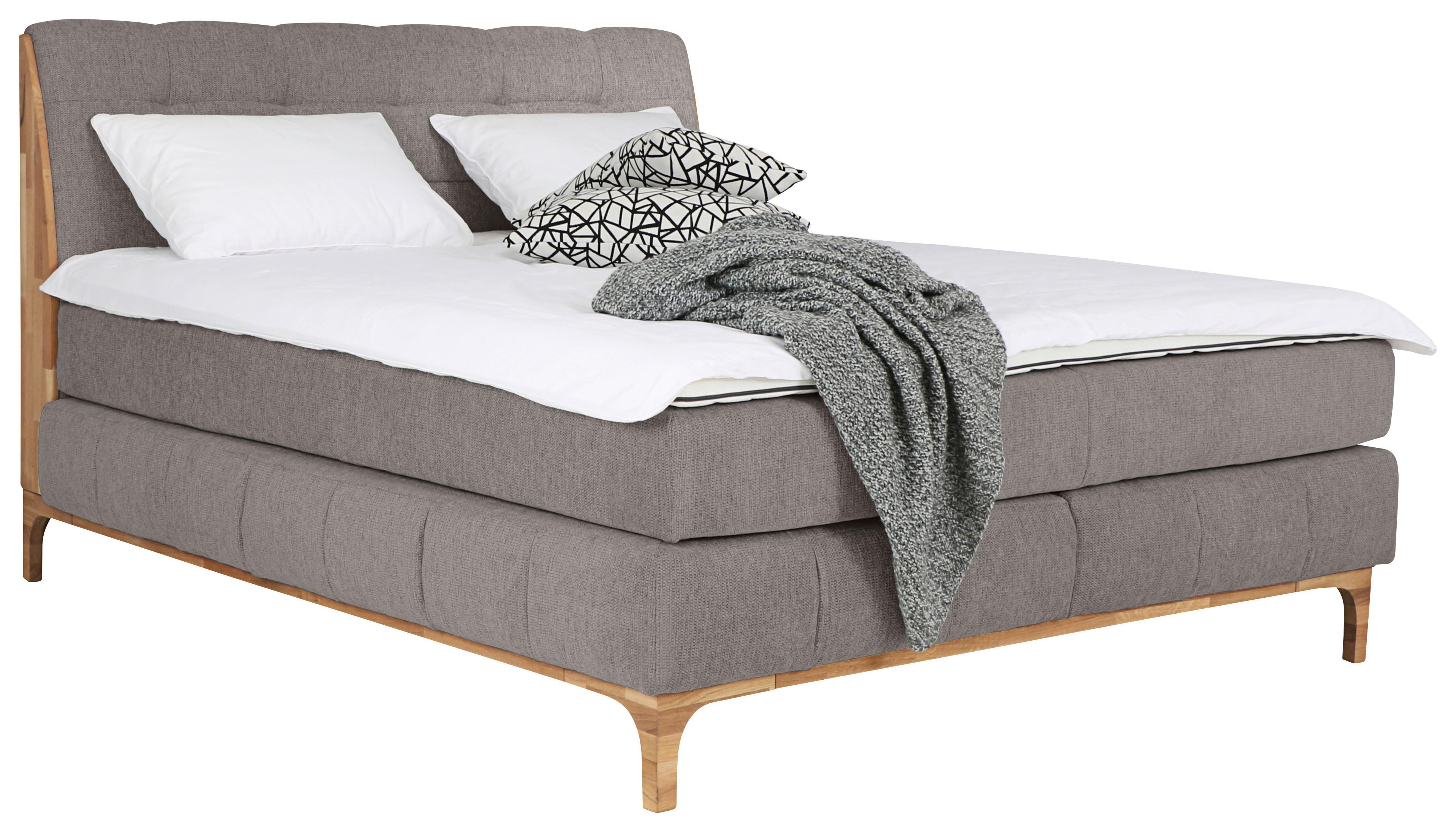 Boxspringbett Moon mit Topper 160x200 cm - Taupe/Eichefarben, MODERN, Holz/Holzwerkstoff (160/200cm) - MID.YOU