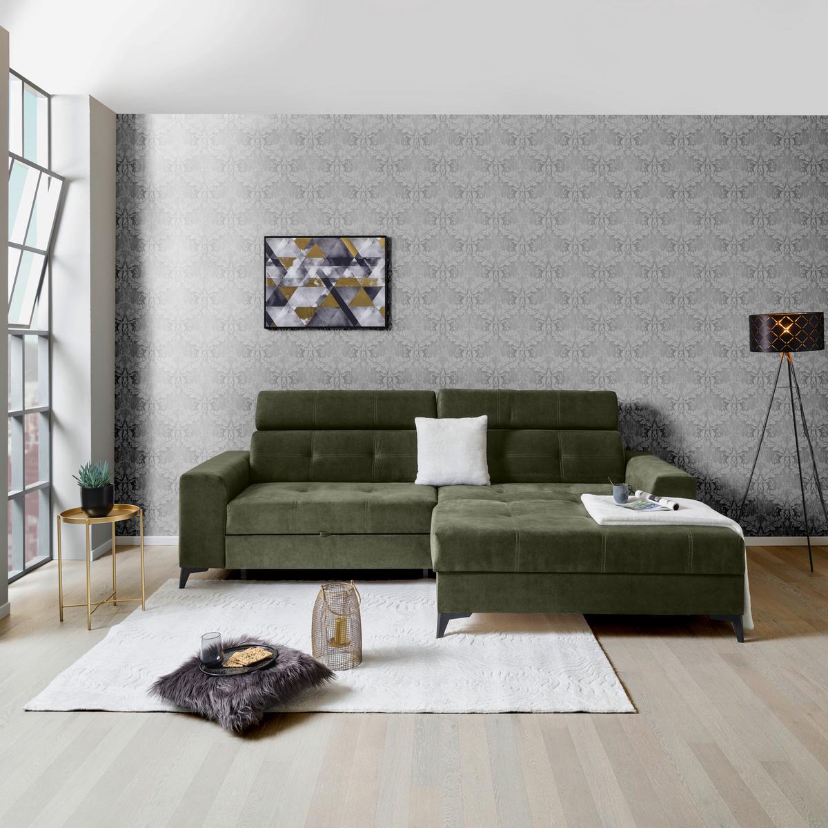 Wohnlandschaft Florida - Schwarz/Grün, MODERN, Holz/Holzwerkstoff (275/175cm)