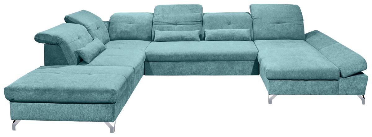 Ecksofa Melfi Türkis U: 245 Cm - Türkis/Silberfarben, MODERN, Textil (245/350/168cm) - MID.YOU