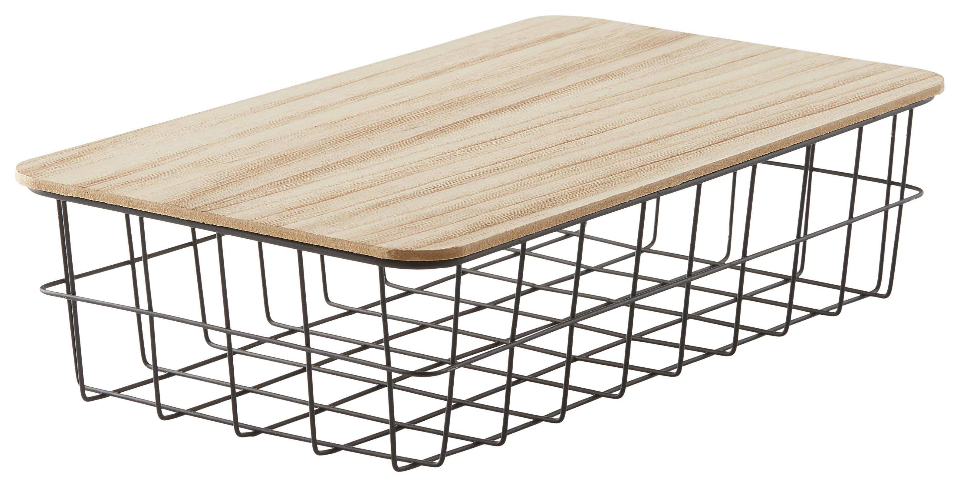 Dekorační Košík Industrial - černá/přírodní barvy, Basics, kov/dřevo (40/23/10cm) - Modern Living