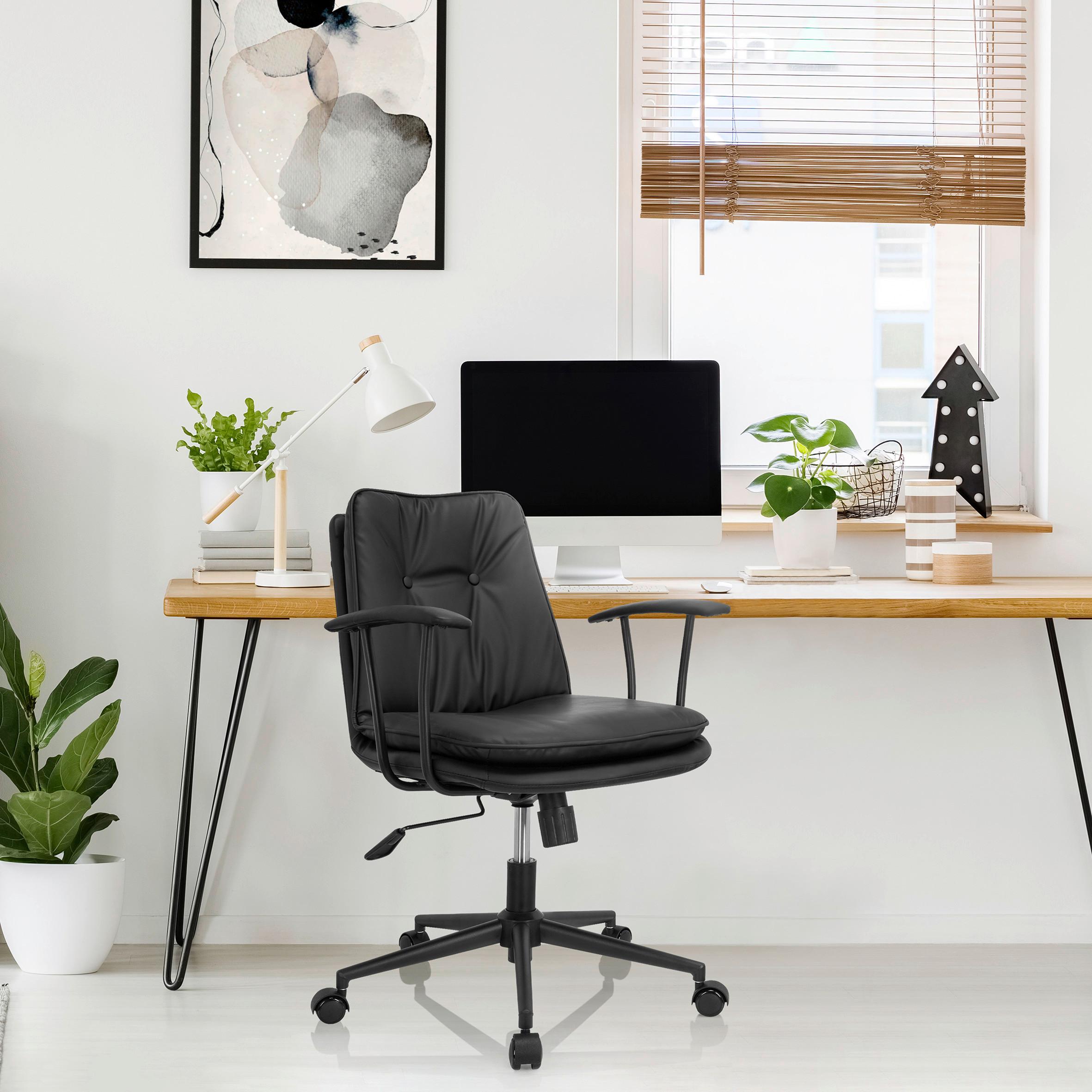 Bürostuhl Smallo Schwarz Lederlook Bis 80 Kg - Schwarz, Basics, Kunststoff/Textil (59/84/59cm) - MID.YOU