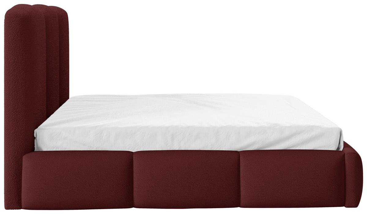 Polsterbett Bero Boucle Rot, Lf: 180x200 Cm - Buchefarben/Schwarz, Trend, Holz/Textil (180/200cm)