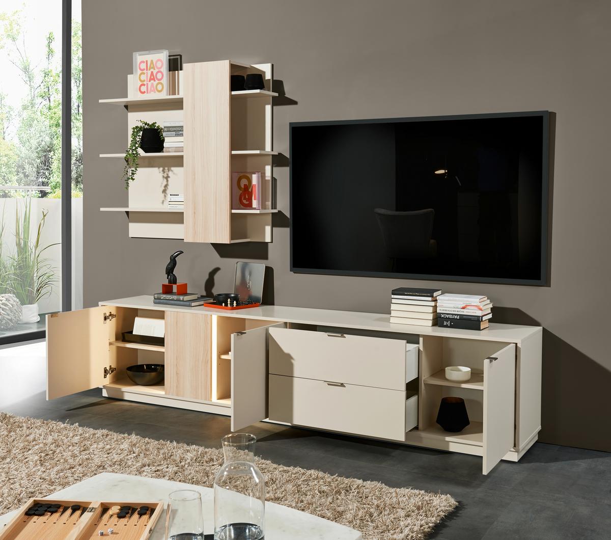 Wohnwand Alex Kaschmir, B: 238cm - Kaschmir, MODERN, Holzwerkstoff (238/202/40cm) - MID.YOU