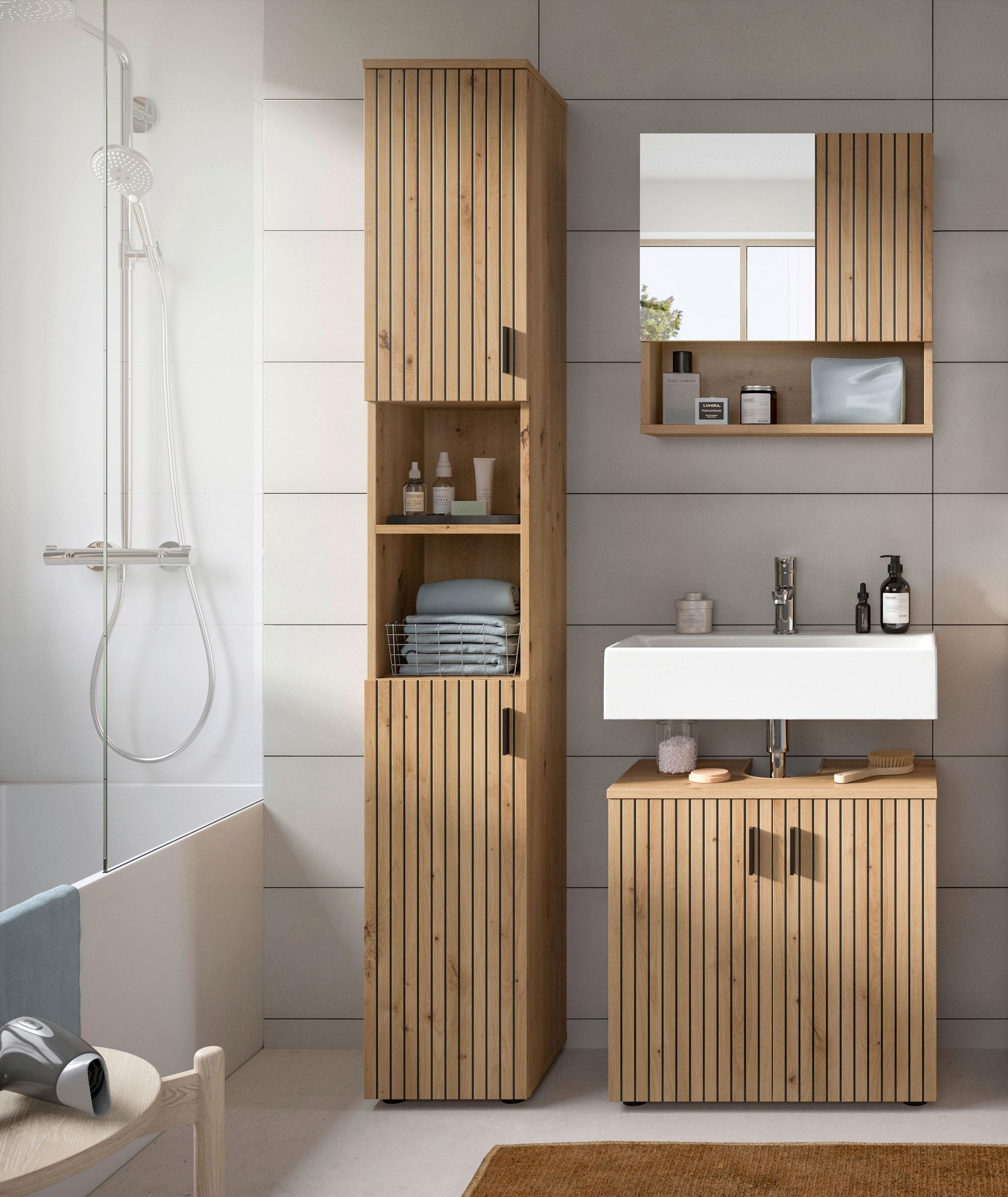 BADEZIMMER Eiche Artisan B: 90cm - Schwarz/Eiche Artisan, Basics, Holzwerkstoff (90cm) - MID.YOU