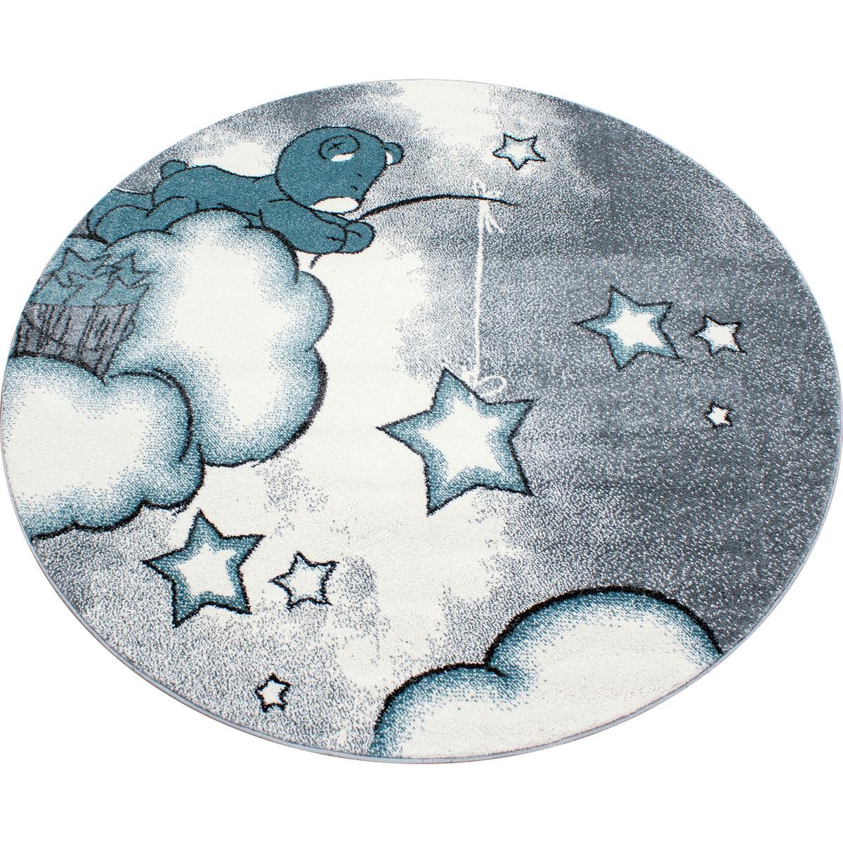 Kinderteppich Bär Blau/grau/weiß Kids Ø 120 Cm - Blau/Weiß, Trend, Textil (120cm)