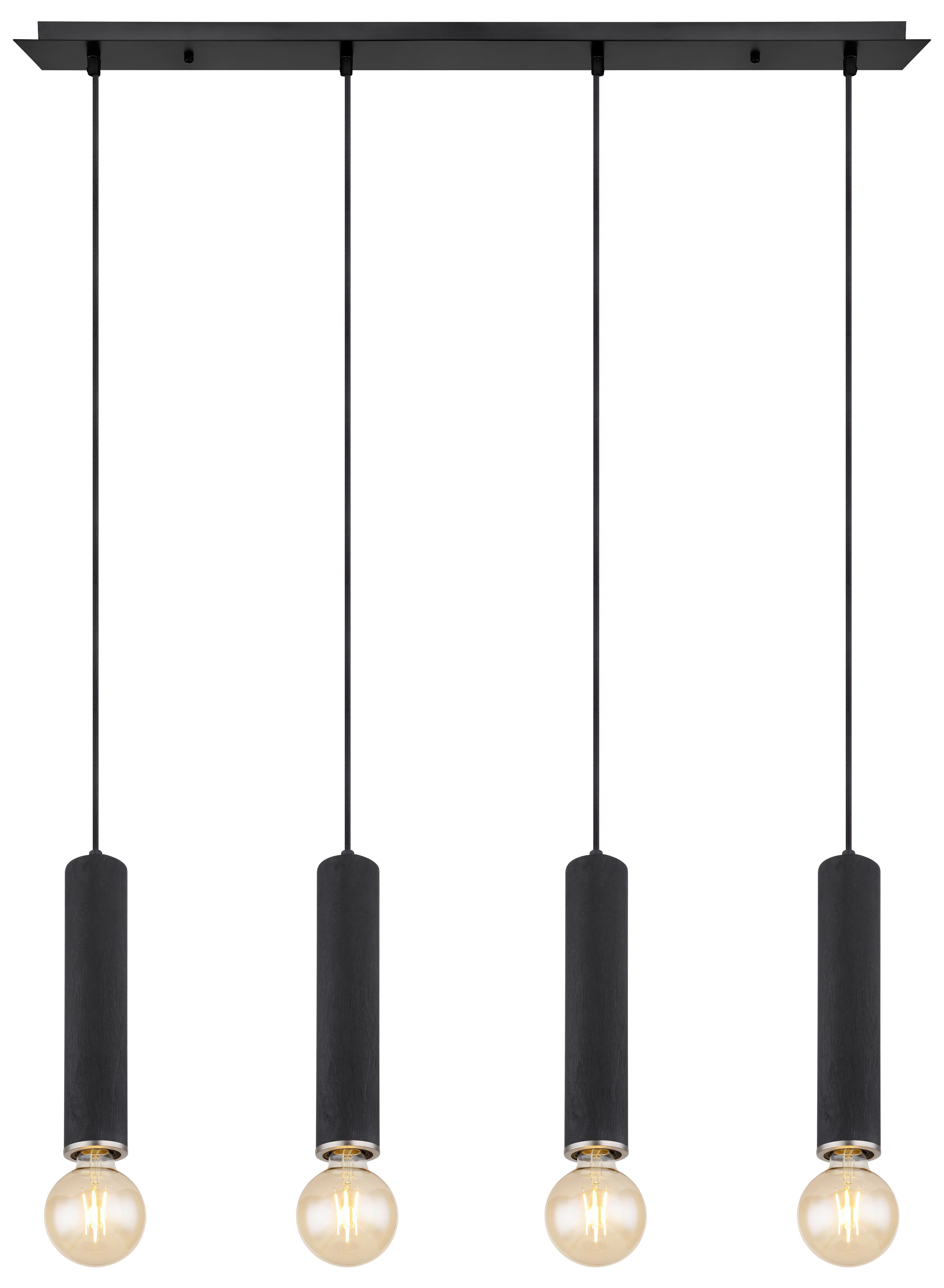 Hängeleuchte Marion H: 120 cm 4-Flammig - Schwarz/Nickelfarben, Basics, Holz/Textil (93/10/120cm) - Globo