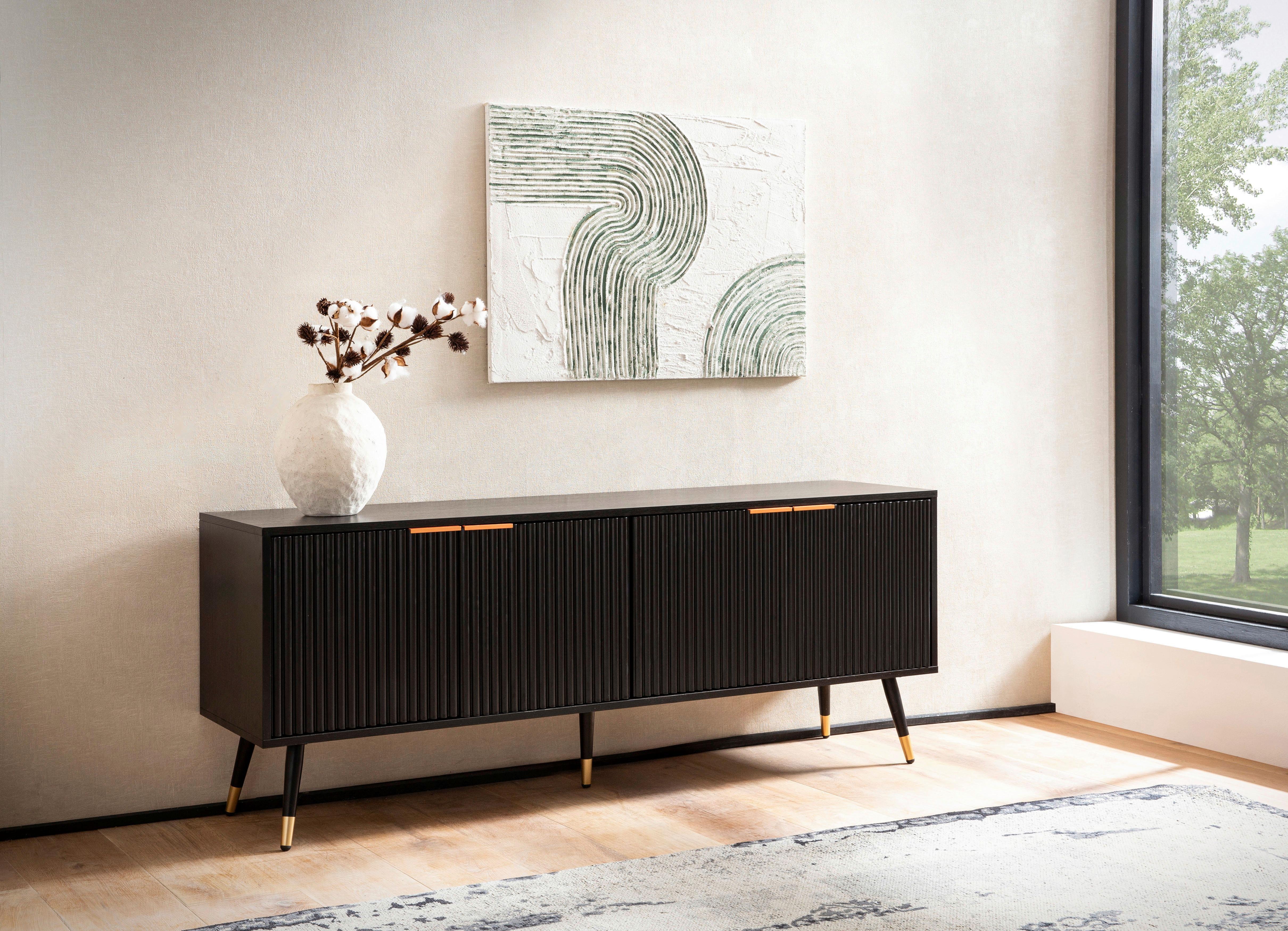 NÍZKA KOMODA BLACK TV - čierna/medená, Design, kov/kompozitné drevo (150/60/39cm) - MID.YOU