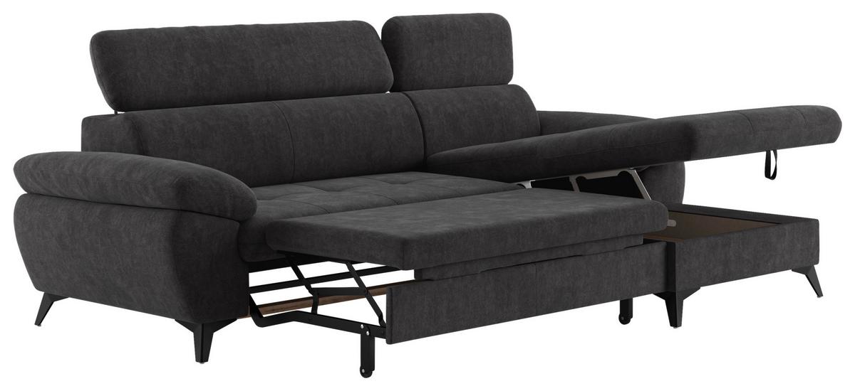 Ecksofa mit Bettkasten Hudson 261x166 cm Dunkelgrau - Schlammfarben/Dunkelgrau, Textil (261/166cm) - MID.YOU