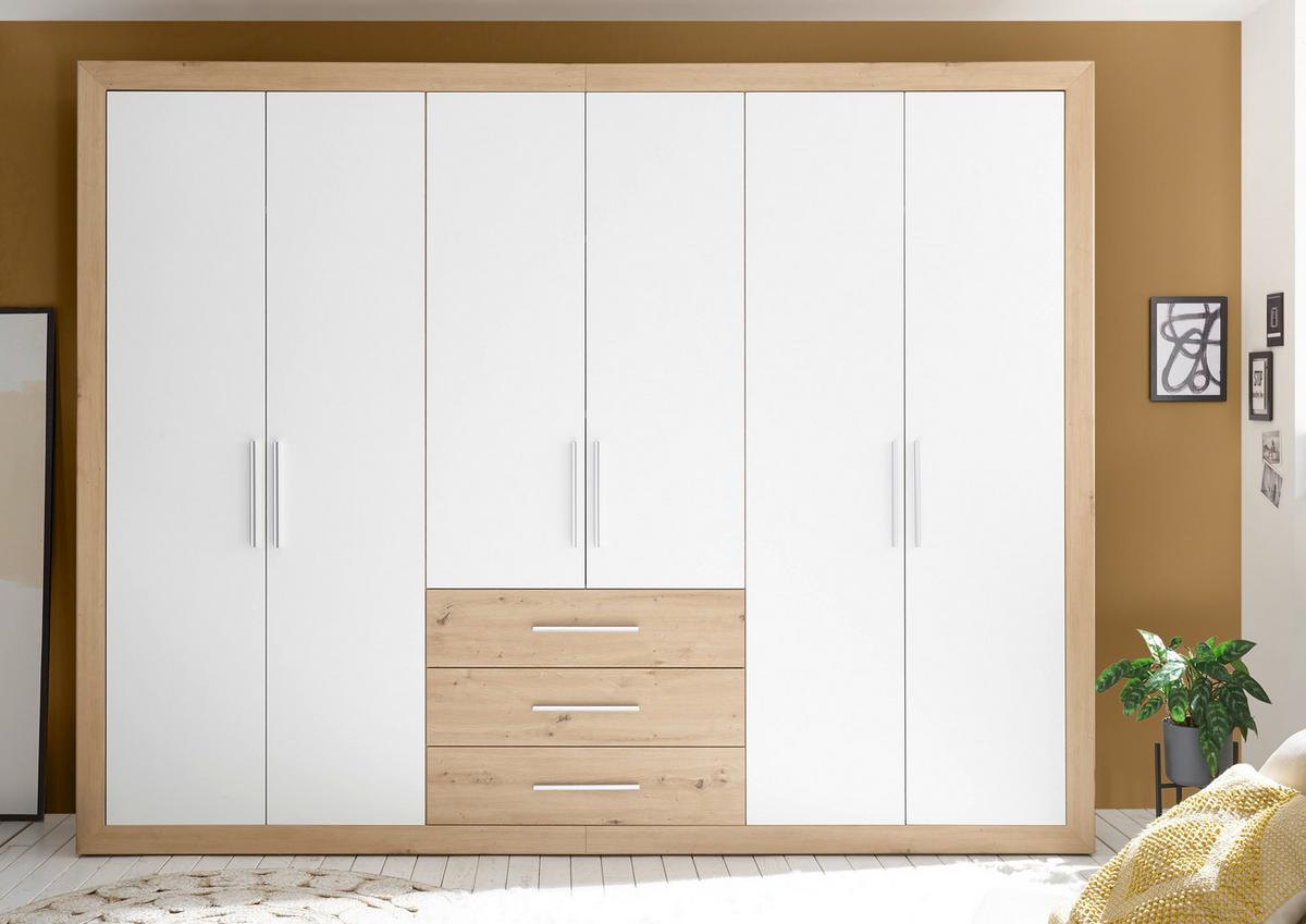 Drehtürenschrank+ Schubladen B 289cm Fernando, Eichef./weiß - Eichefarben/Weiß, KONVENTIONELL (289/225/59cm) - MID.YOU
