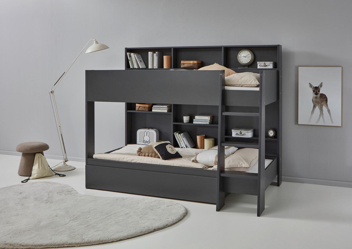 Etagenbett Sely Anthrazit Dekor, Lf: 90x200 Cm - Anthrazit, KONVENTIONELL, Holzwerkstoff (90/200cm)