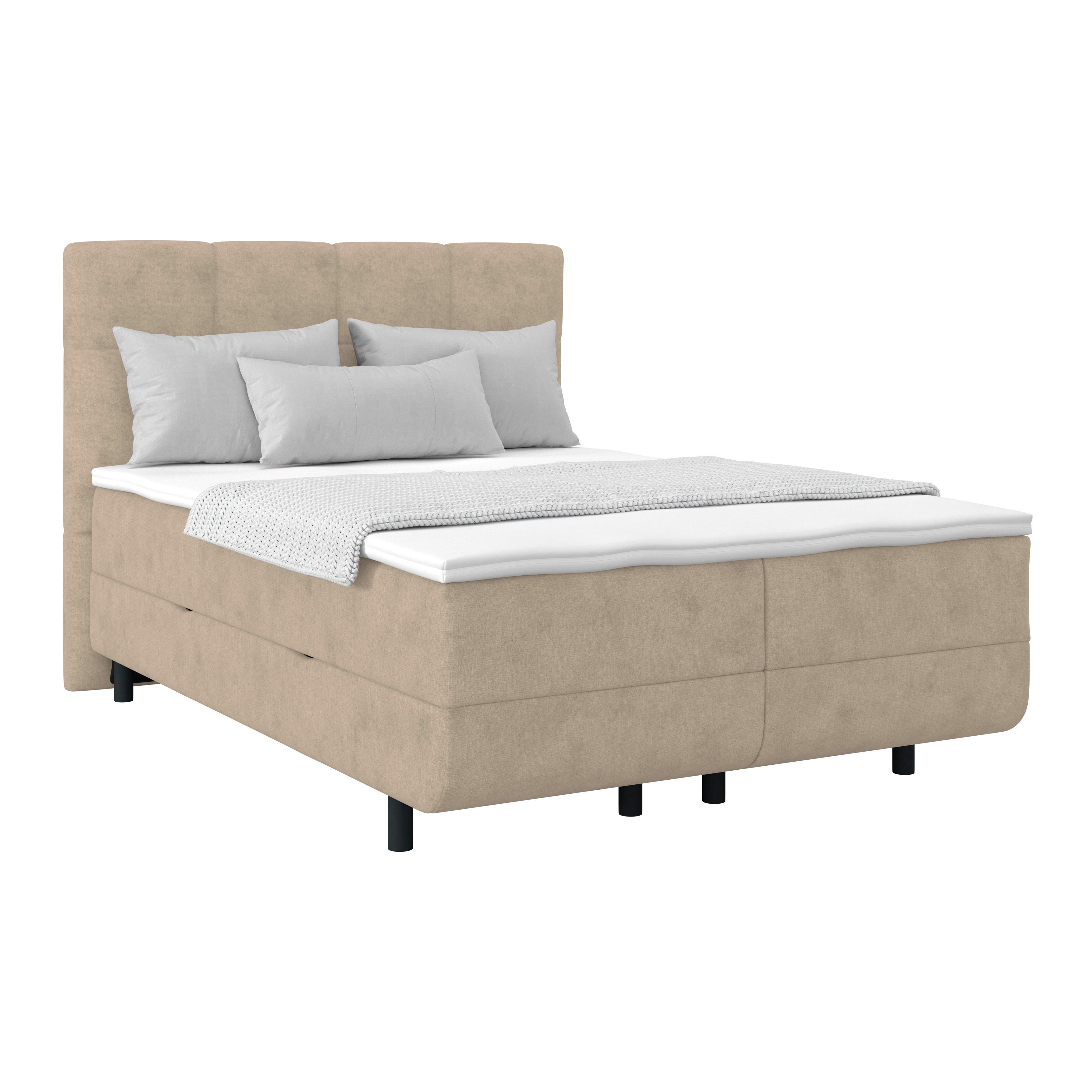 Polsterbett mit Matratze 140x200 London Beige - Beige/Schwarz, MODERN, Holzwerkstoff/Textil (140/200cm) - Luca Bessoni