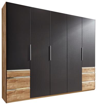 Fünftüriger Schrank in Graphit und Eiche Dekor mit Schubladen Fünftüriger Schrank in Graphit und Eiche Dekor mit Schubladen