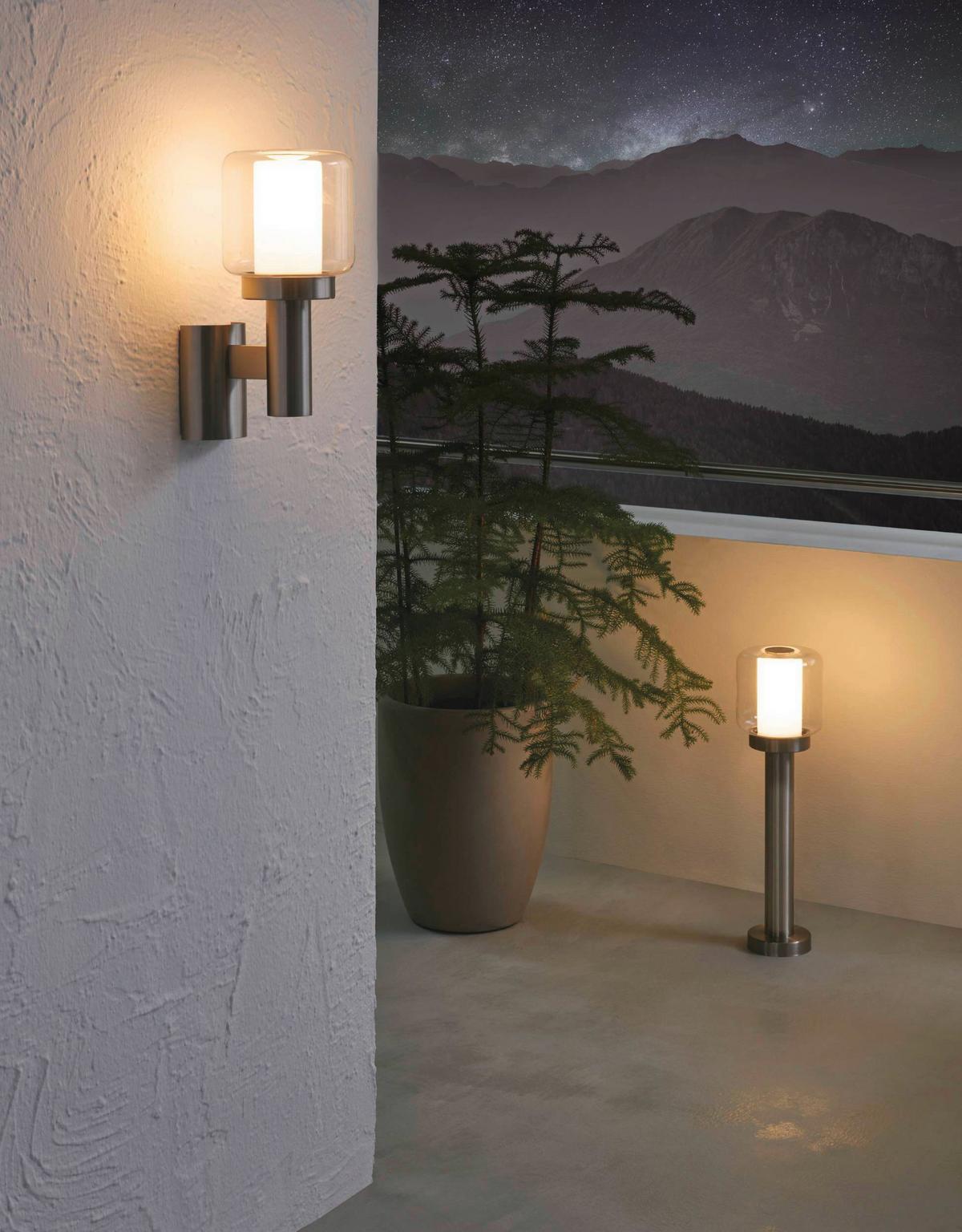 Außenwandleuchte Poliento 28w Metall Kunststoff Glas - Klar/Edelstahlfarben, KONVENTIONELL, Glas/Kunststoff (15/19,5/32,5cm) - Eglo