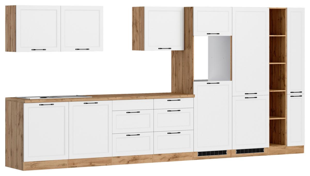 Küchenzeile Meran Ohne Geräte B: 420 Cm Weiß/eiche Dekor - Eiche Wotan/Weiß, LIFESTYLE, Holzwerkstoff (420cm) - Held
