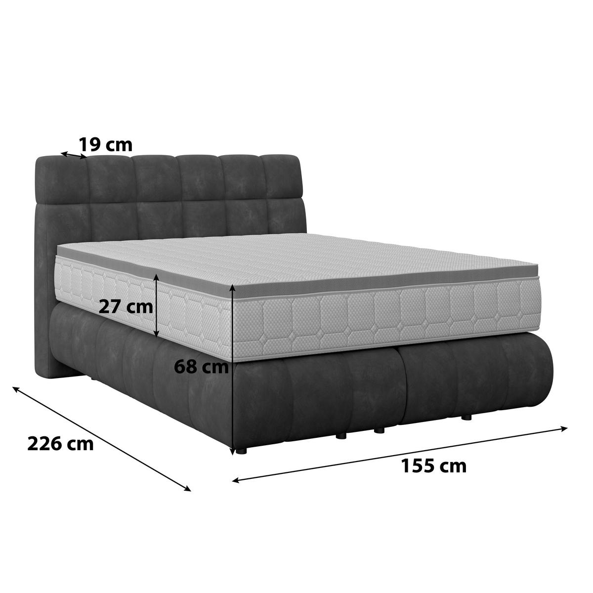 Boxspringbett Nobu Anthrazit, LF: 140x200 cm - Anthrazit/Schwarz, Trend, Holz/Textil (140/200cm)