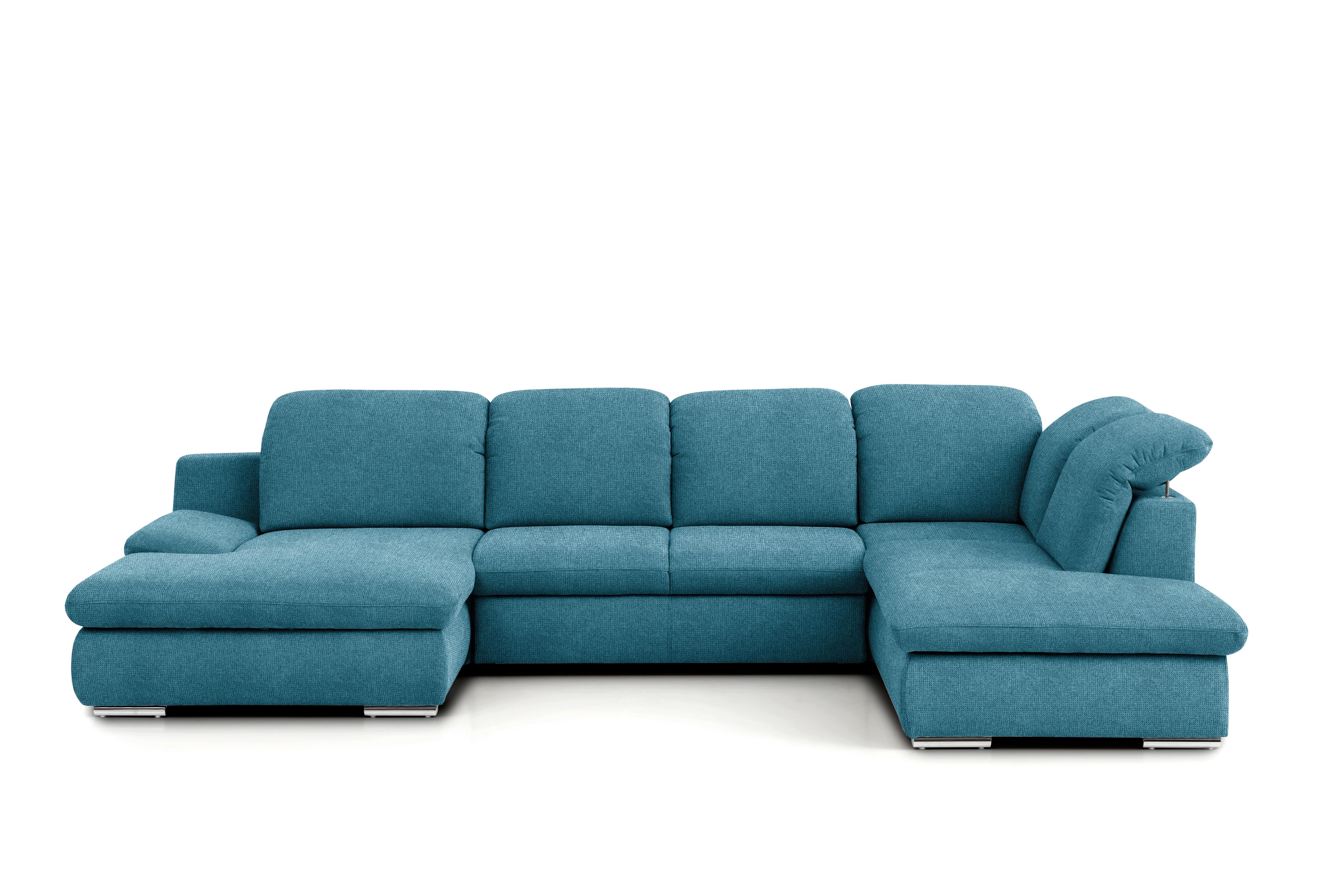 Wohnlandschaft Isona Blau - Chromfarben/Blau, Design, Textil (165/353/212cm) - Livetastic