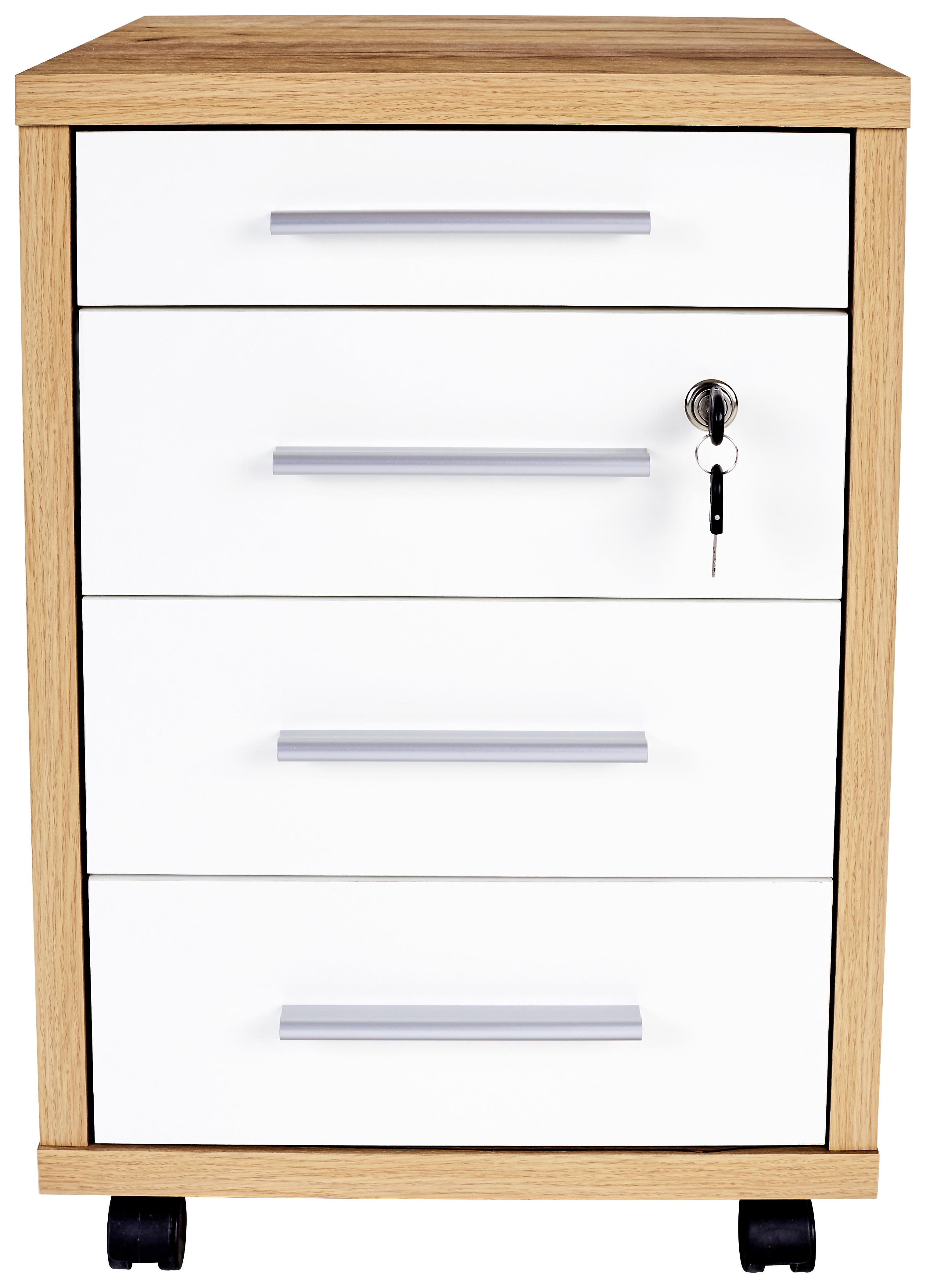 Pojízdný Kontejner Profi - bílá/barvy dubu, Moderní, kompozitní dřevo (43/62/48cm) - Ondega