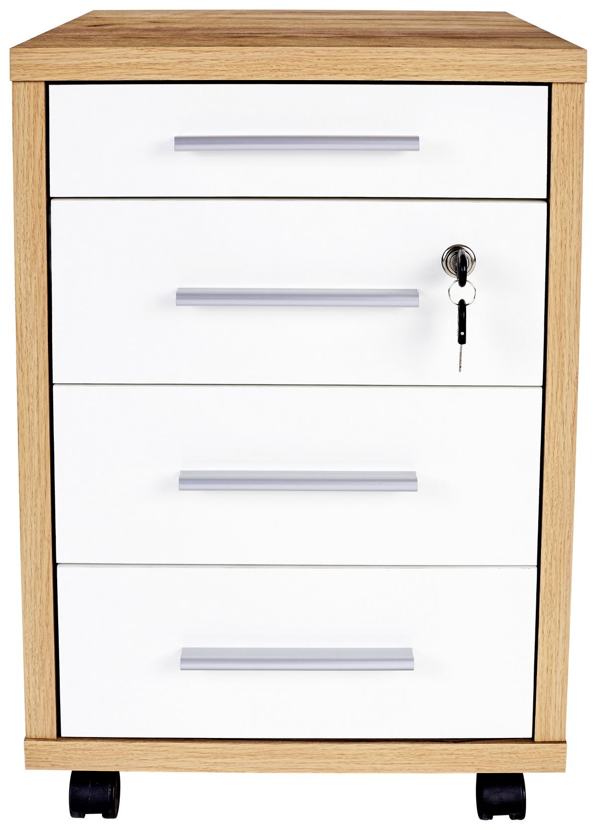 POJÍZDNÝ KONTEJNER PROFI - bílá/barvy dubu, Moderní, kompozitní dřevo (43/62/48cm) - Ondega