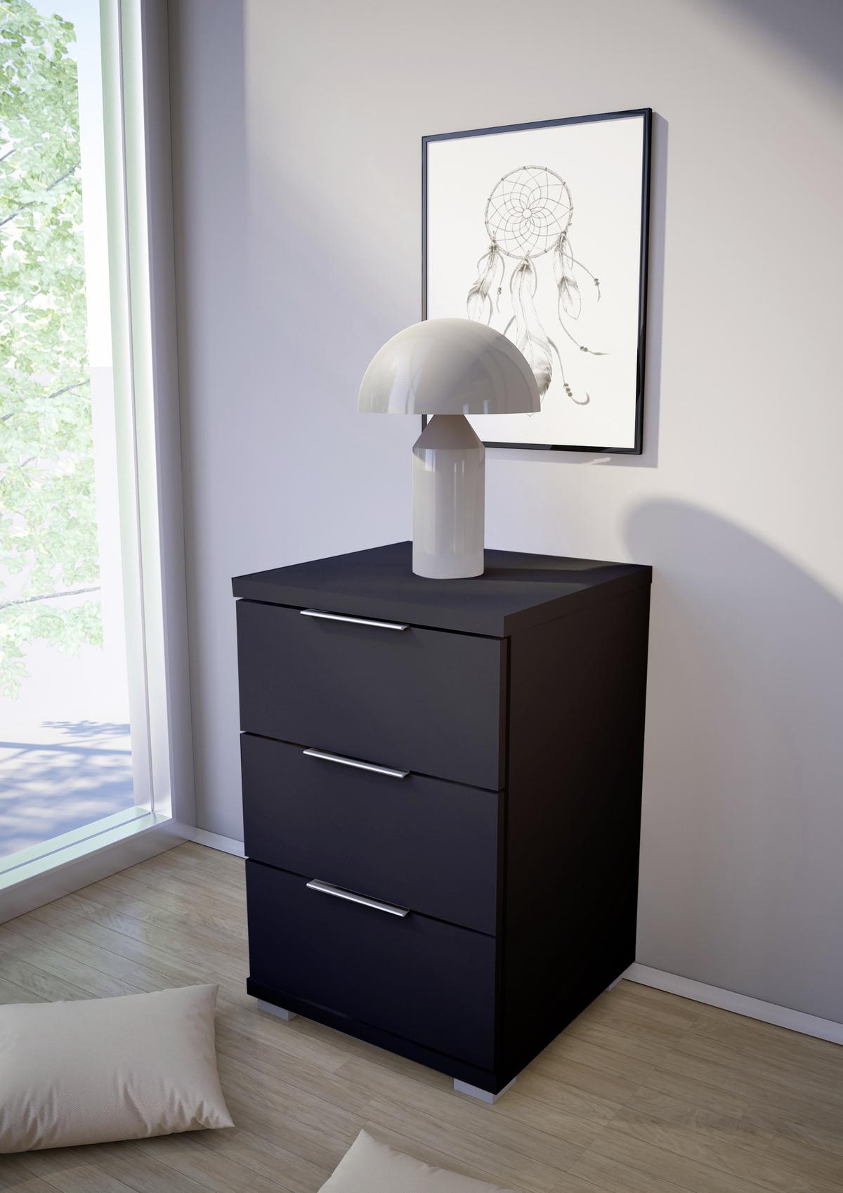Nachtkästchen Schwarz H: 61 cm - Silberfarben, Basics (46/61cm) - P & B