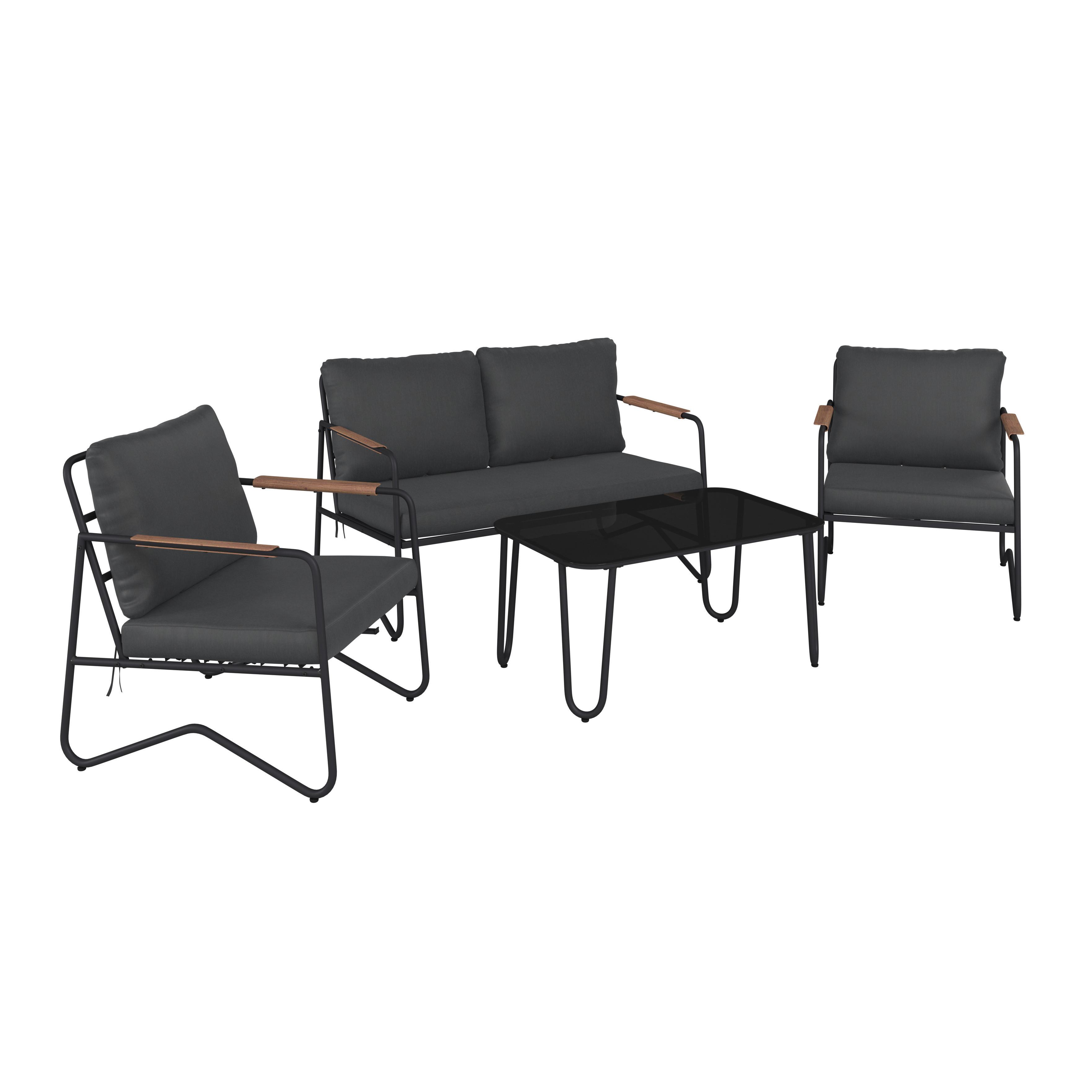 Loungegarnitur Cadiz - Dunkelgrau/Schwarz, MODERN, Glas/Textil - Beldano