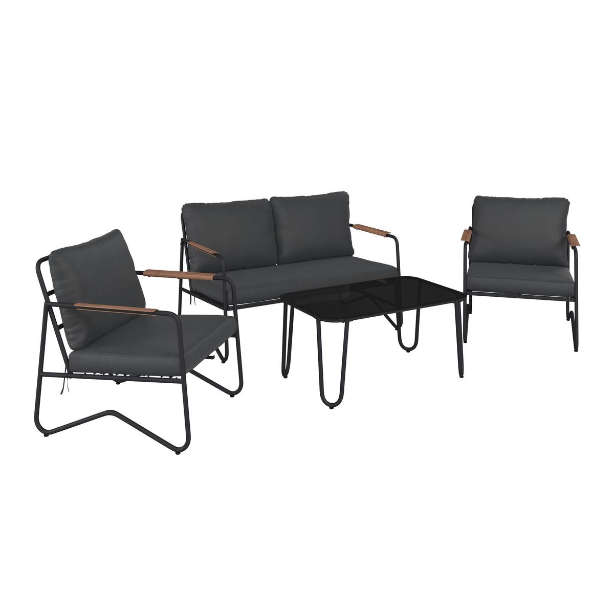 Loungegarnitur Cadiz - Dunkelgrau/Schwarz, MODERN, Glas/Textil - Beldano