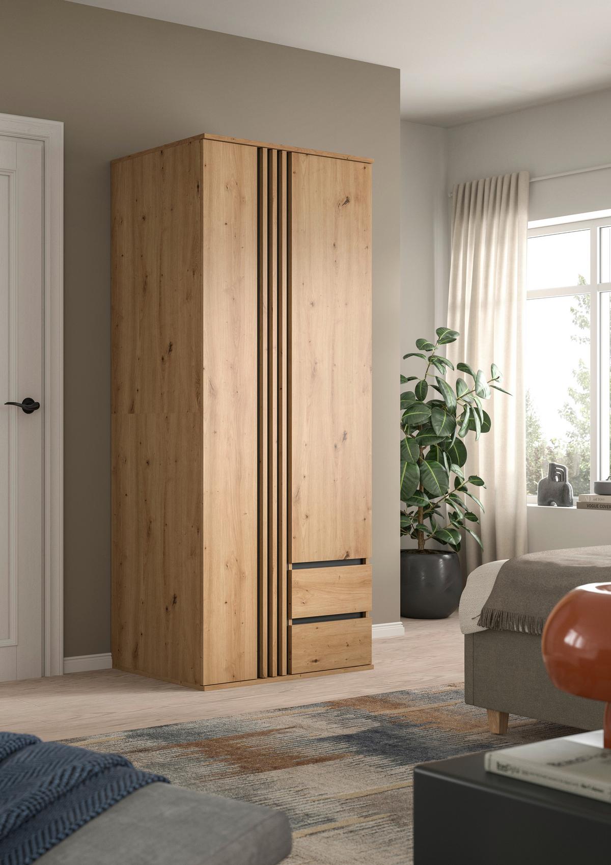 Drehtürenschrank Tofta Eiche Dekor/Anthrazit B: 80cm - Anthrazit/Eiche Artisan, ROMANTIK / LANDHAUS, Holzwerkstoff (80/192/56cm) - Livetastic