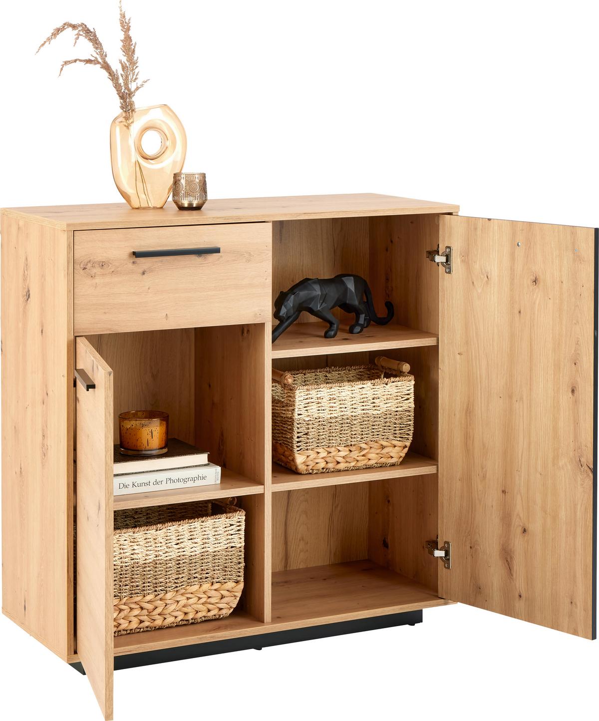 Kommode Lukas 2-türig Artisan Eiche Dekor B: 93,6cm - Schwarz/Eiche Artisan, Trend, Holzwerkstoff (93,6/95,4/40,2cm)