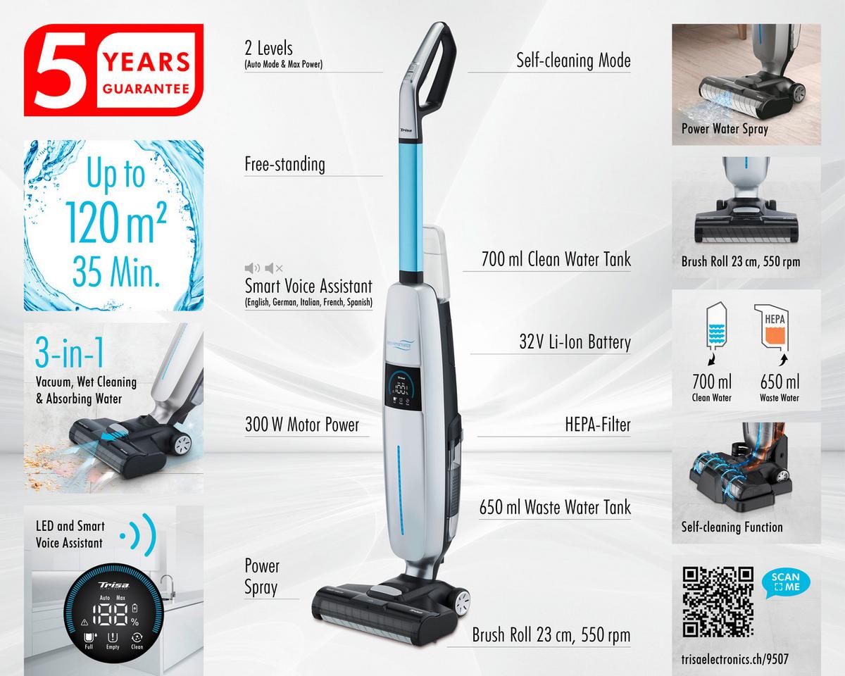 Hartbodenreiniger Wet Clean - Blau/Edelstahlfarben, Basics, Kunststoff (83/32,2/22,50cm) - Trisa Electronics