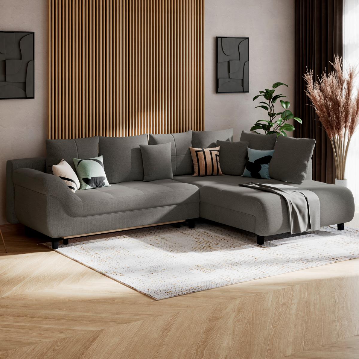 Ecksofa mit Schlaffunktion Mendoza New Chenille 309x197cm - Anthrazit/Schwarz, KONVENTIONELL, Textil (309/197cm) - Ondega