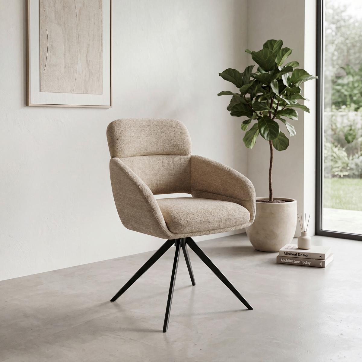 Armlehnstuhl Lyon Khaki B: 57,5 cm - Khaki/Schwarz, MODERN, Textil/Metall (57,5/85/61cm) - Livetastic