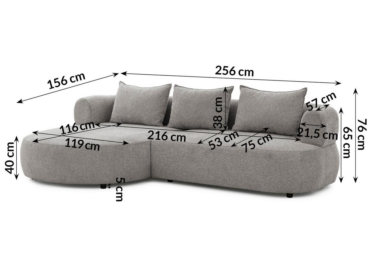 Ecksofa Ferro Grau S: 156x256 Cm - Schwarz/Grau, Design, Textil (156/256cm) - Livetastic