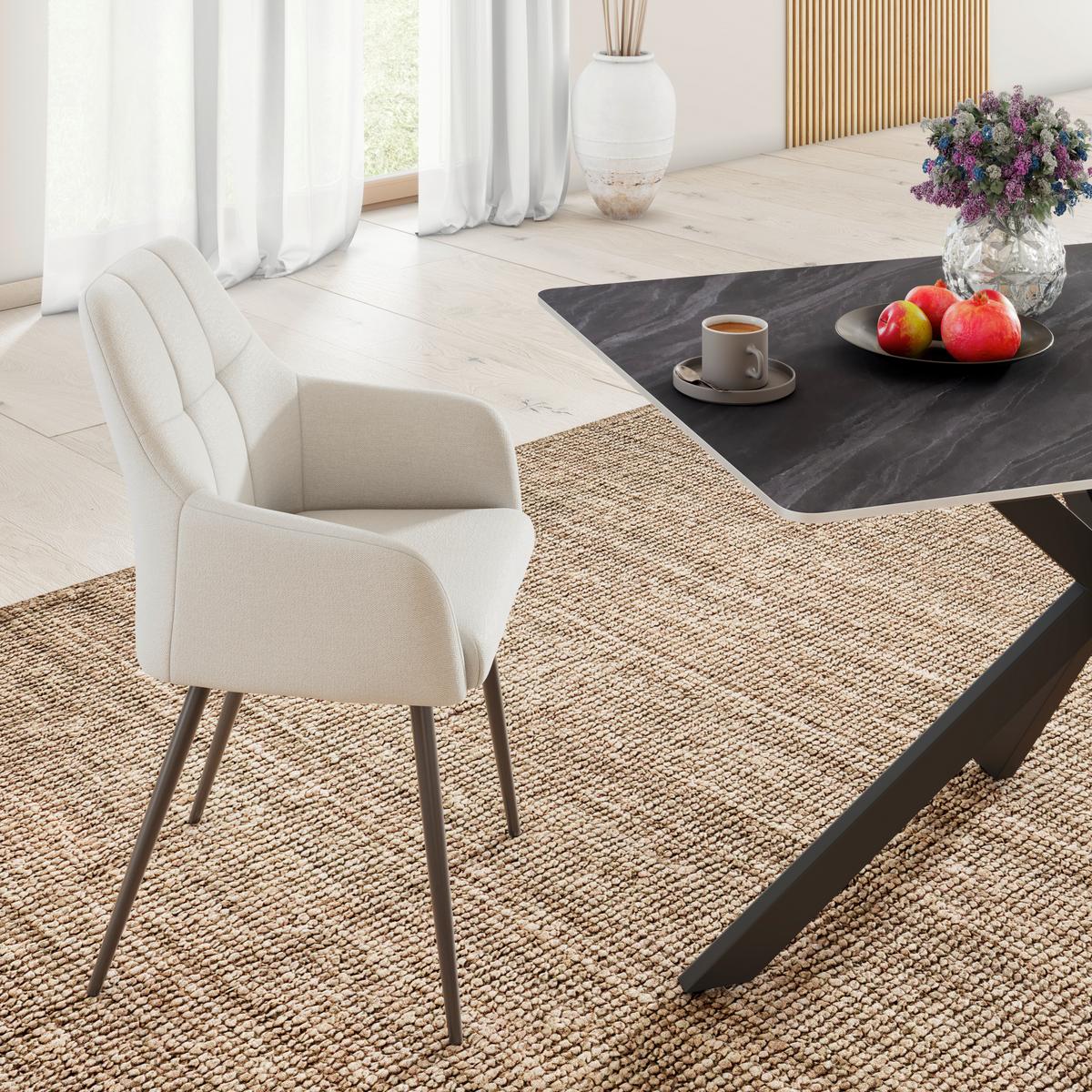 Esstisch Leon Keramik hellgrau, B: 140cm - Schwarz/Grau, Trend, Stein/Metall (140/90/75cm)