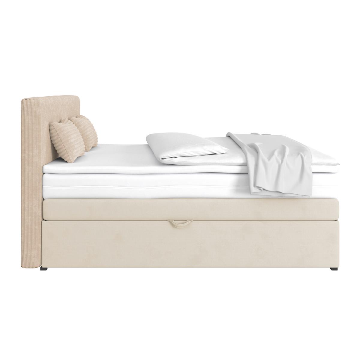Boxspringbett Mit Topper & Bettkasten 160x200 Rossa - Creme/Schwarz, MODERN, Holzwerkstoff/Textil (160/200cm)