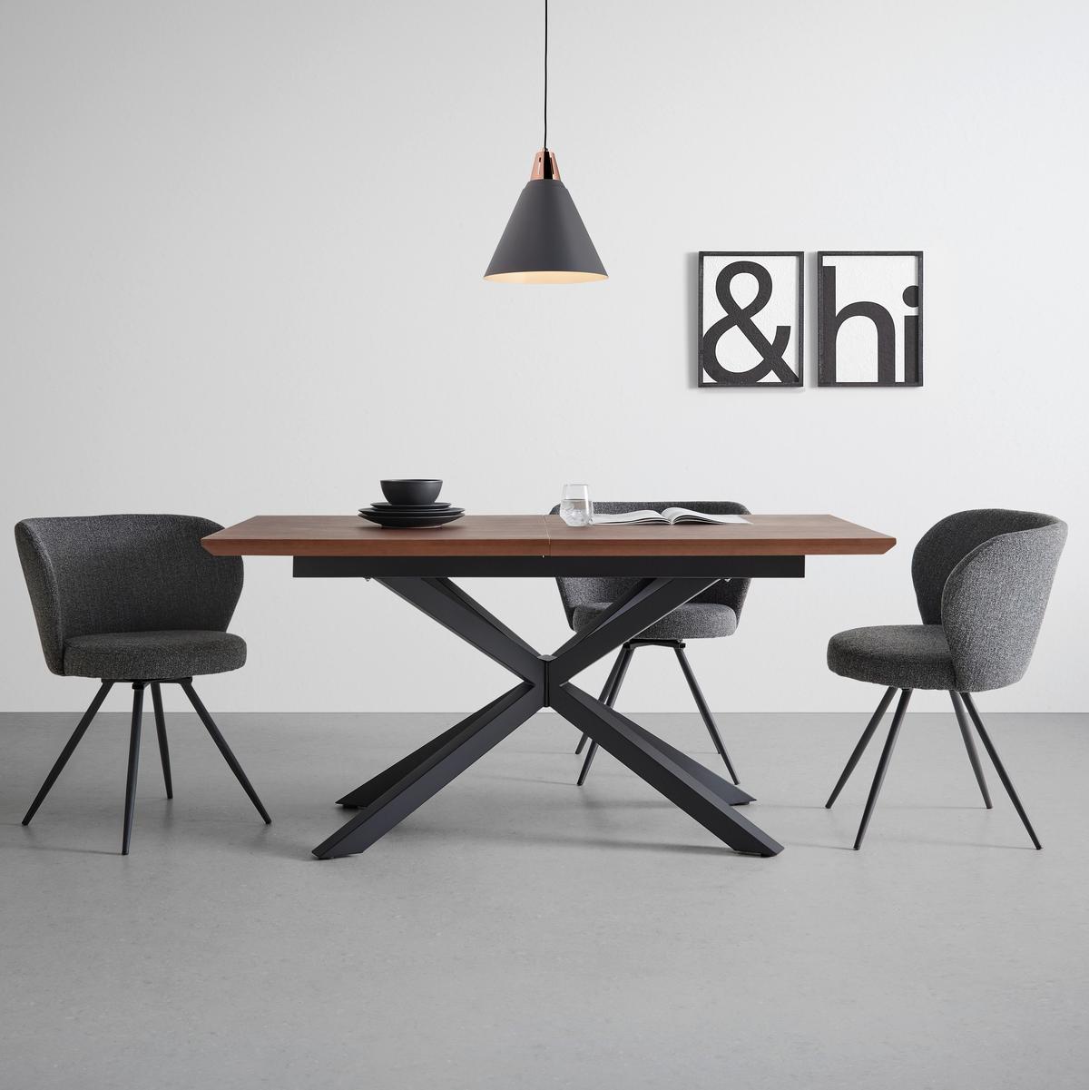 Jedálenský stôl s rozkladom FULVIO 160-200 cm - čierna/farba vlašského orecha, Modern, kov/drevo (160-200/77/90cm) - P & B