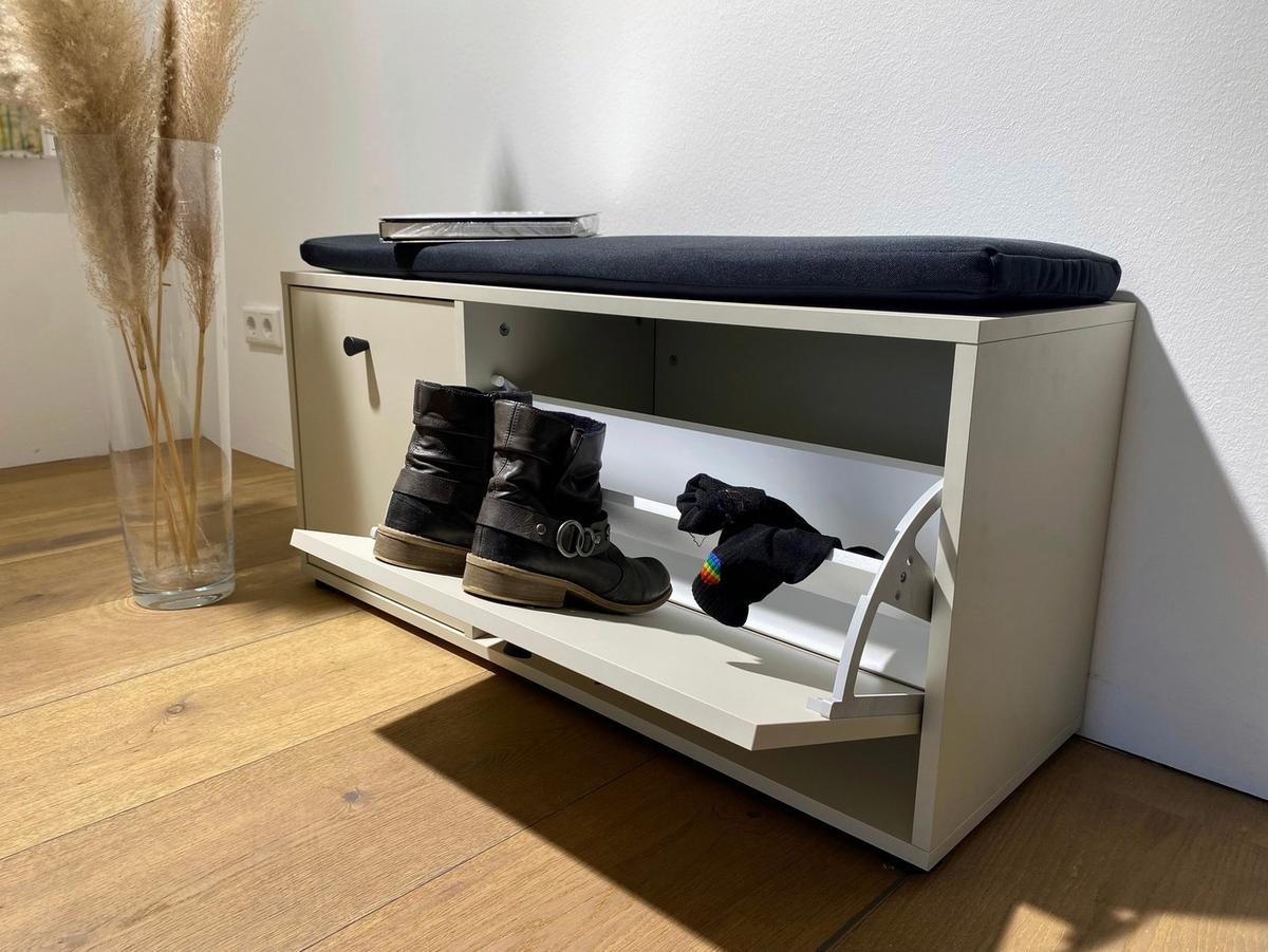 Garderobenbank Lovund, Beige 98,4 Cm - Beige/Schwarz, Design, Holzwerkstoff (98,4/47,2/33cm) - MID.YOU