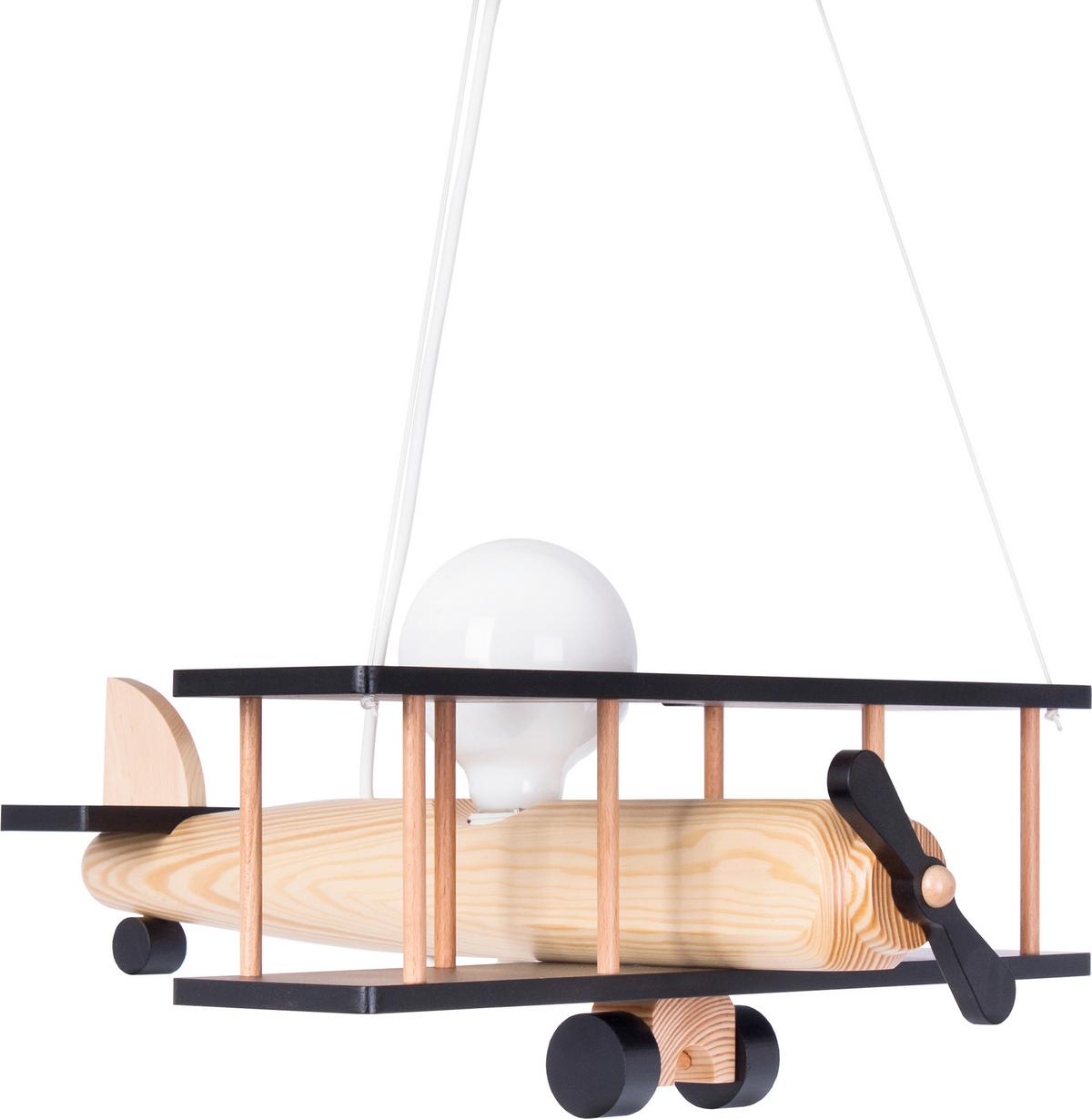 Kinderhängeleuchte Flugzeug H: 75 Cm 1-Flammig - Schwarz/Naturfarben, KONVENTIONELL, Holz (42/45/75cm)