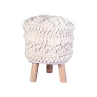 Hocker Bohist Makramee/ Echtholz Weiß H: 50 cm - Weiß, Trend, Holz/Textil (38/50/38cm) - Kayoom